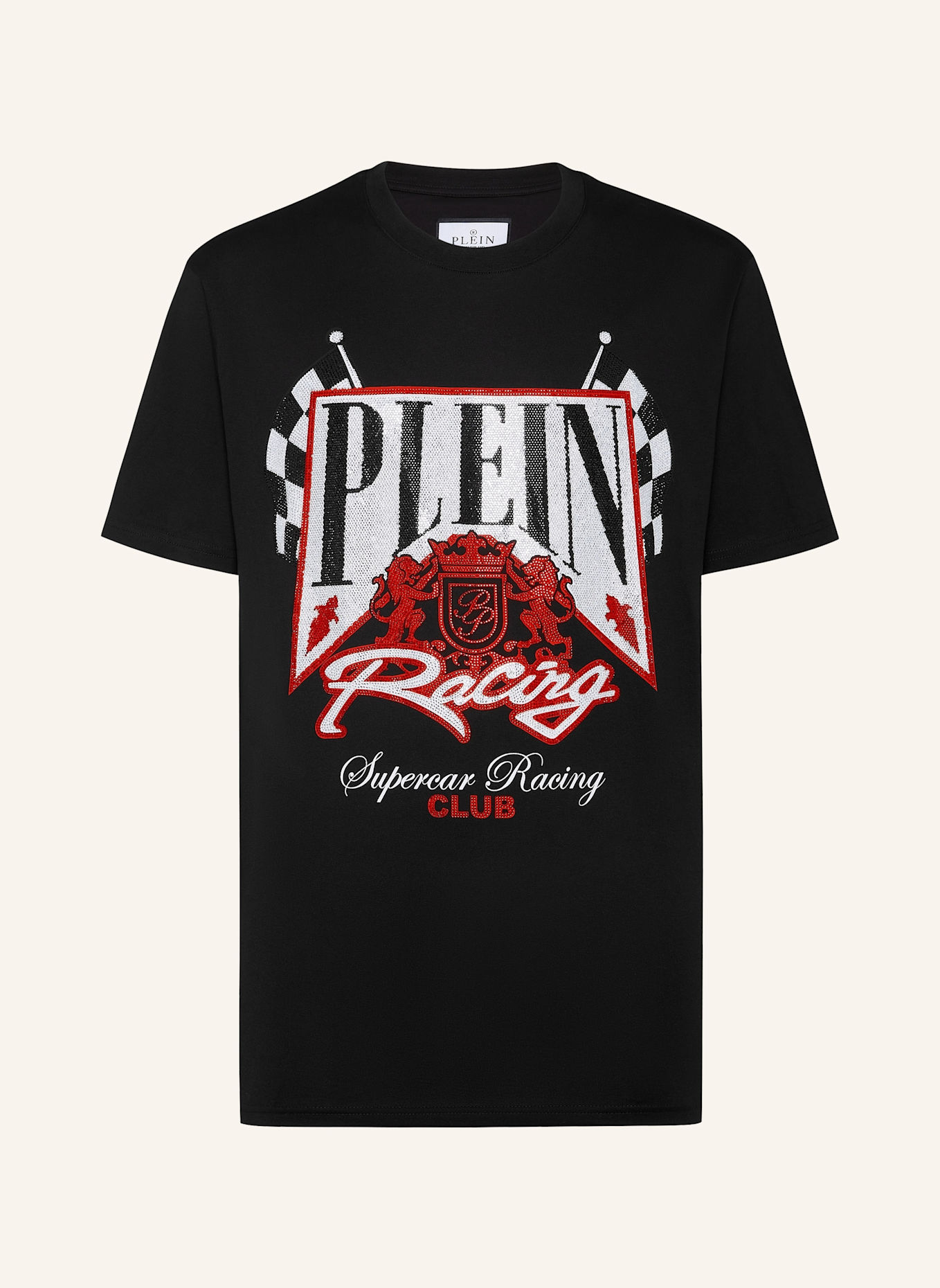 PHILIPP PLEIN T-Shirt Rundhalsausschnitt Ss RACING: SCHWARZ
