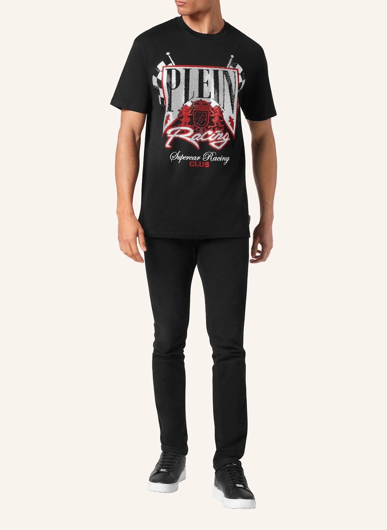 PHILIPP PLEIN T-Shirt Rundhalsausschnitt Ss RACING: SCHWARZ