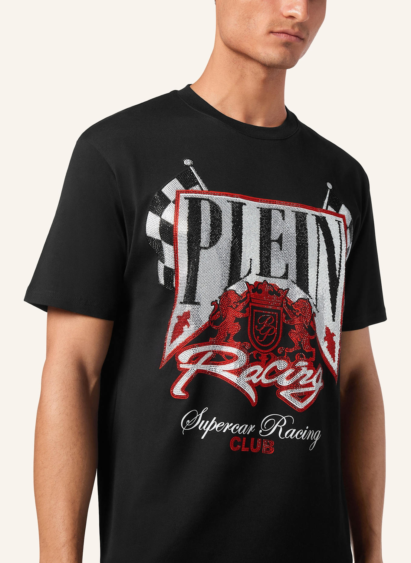 PHILIPP PLEIN T-Shirt Rundhalsausschnitt Ss RACING: SCHWARZ