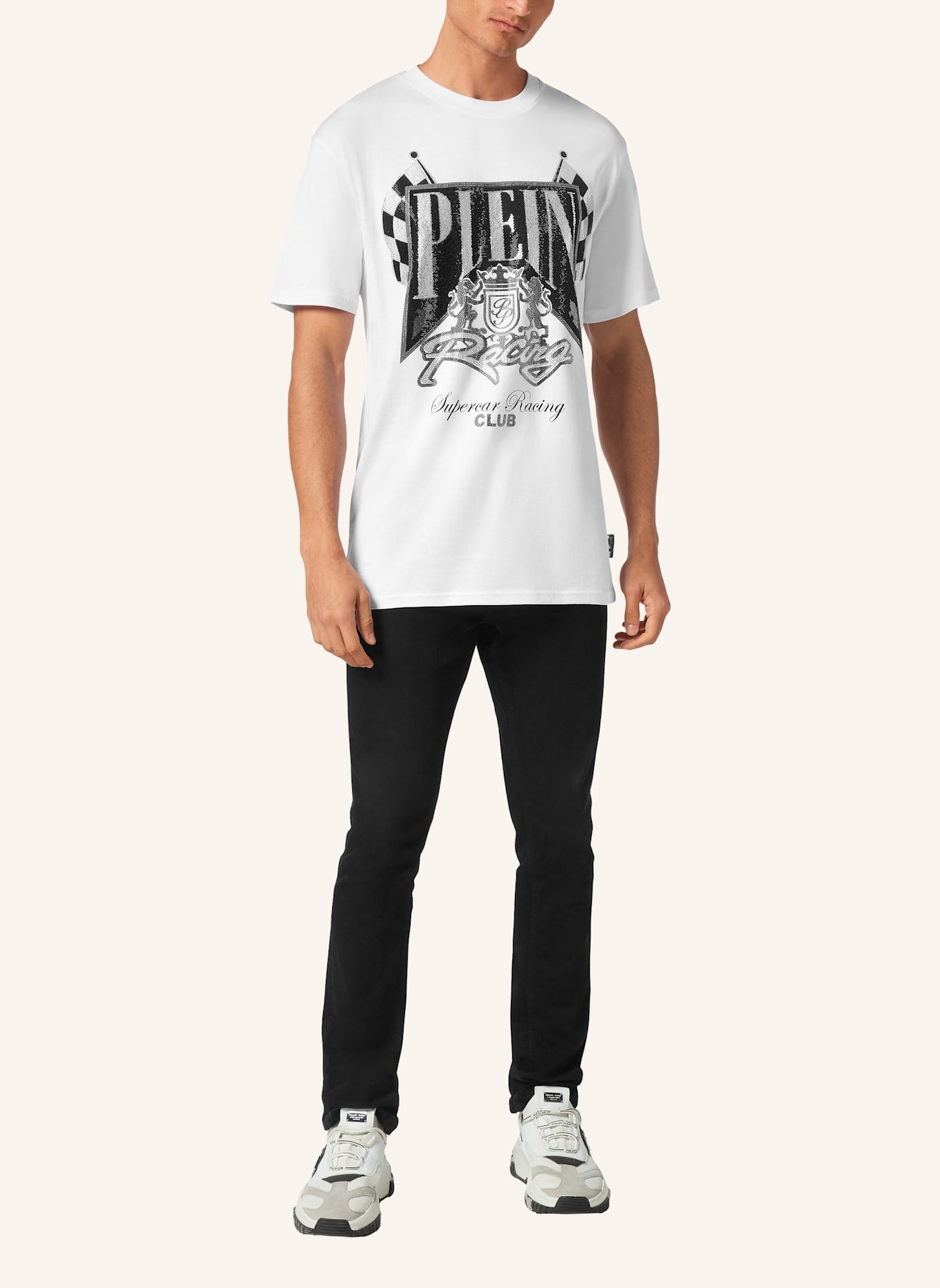 PHILIPP PLEIN T-Shirt Rundhalsausschnitt Ss RACING: WEISS