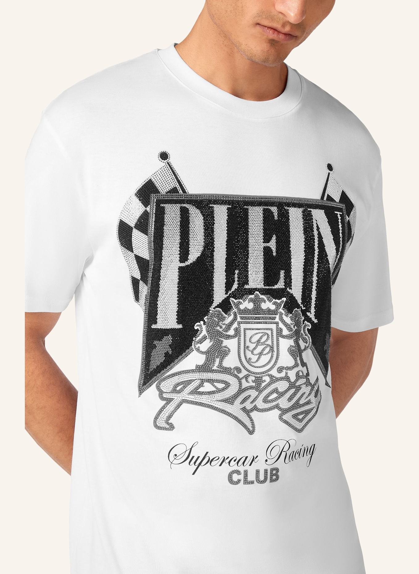 PHILIPP PLEIN T-Shirt Rundhalsausschnitt Ss RACING: WEISS