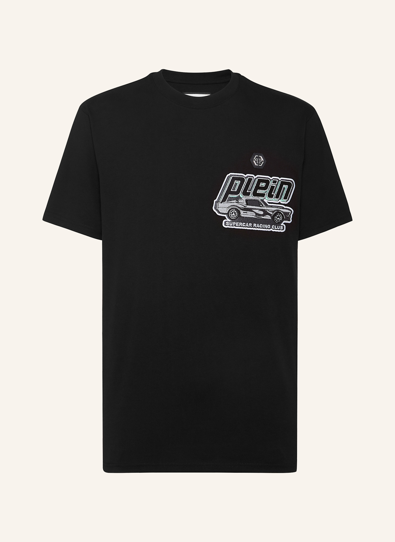 PHILIPP PLEIN T-Shirt Rundhalsausschnitt Ss RACING: SCHWARZ
