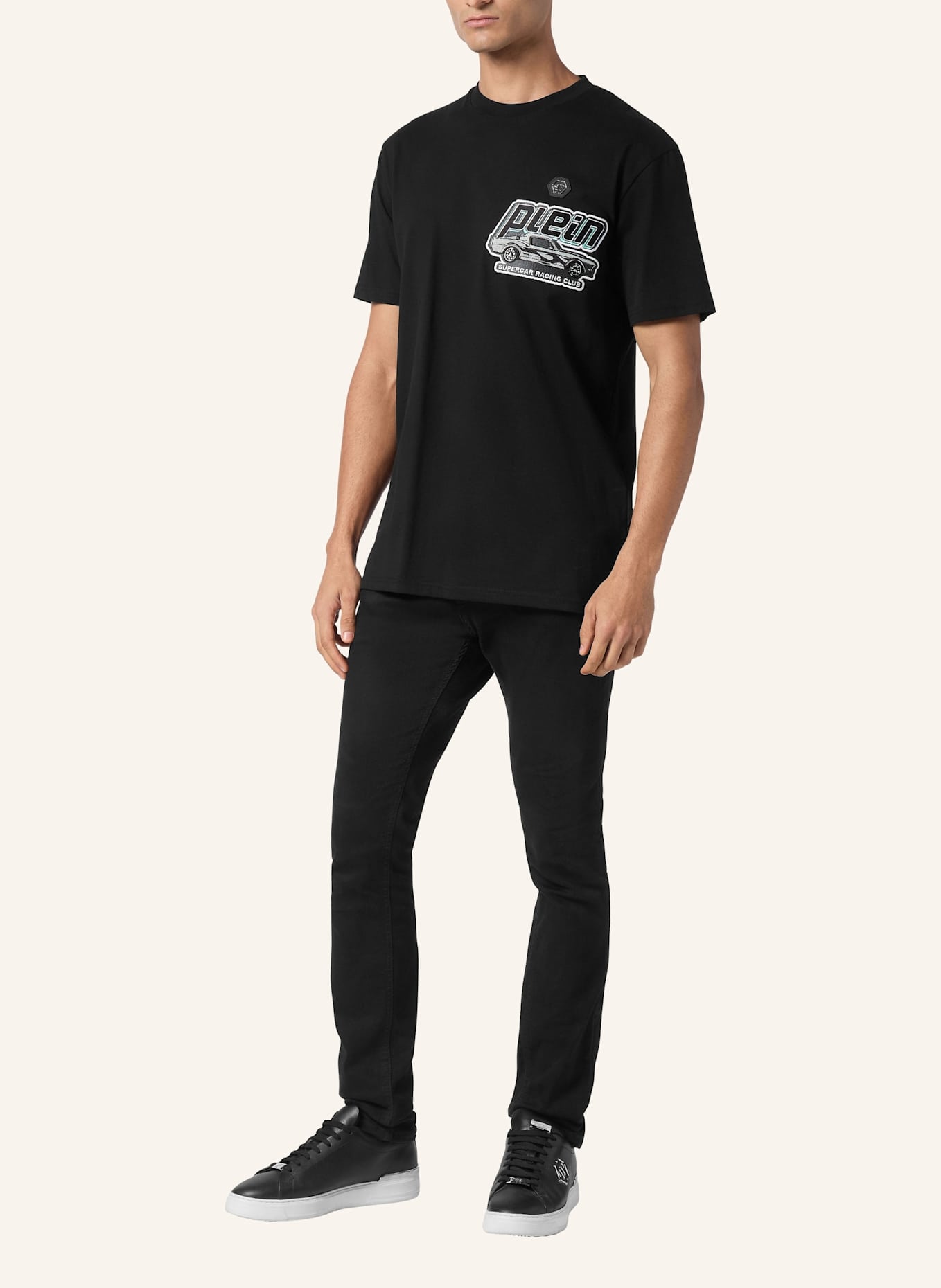 PHILIPP PLEIN T-Shirt Rundhalsausschnitt Ss RACING: SCHWARZ