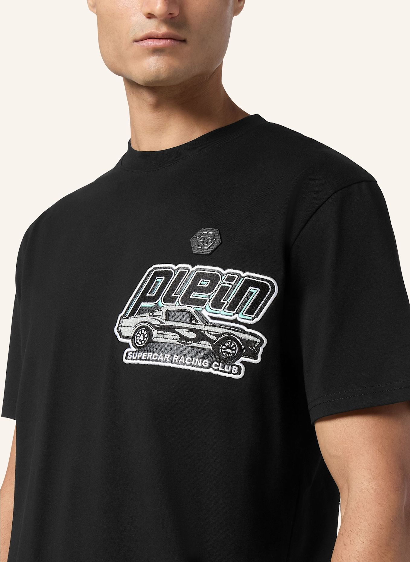 PHILIPP PLEIN T-Shirt Rundhalsausschnitt Ss RACING: SCHWARZ