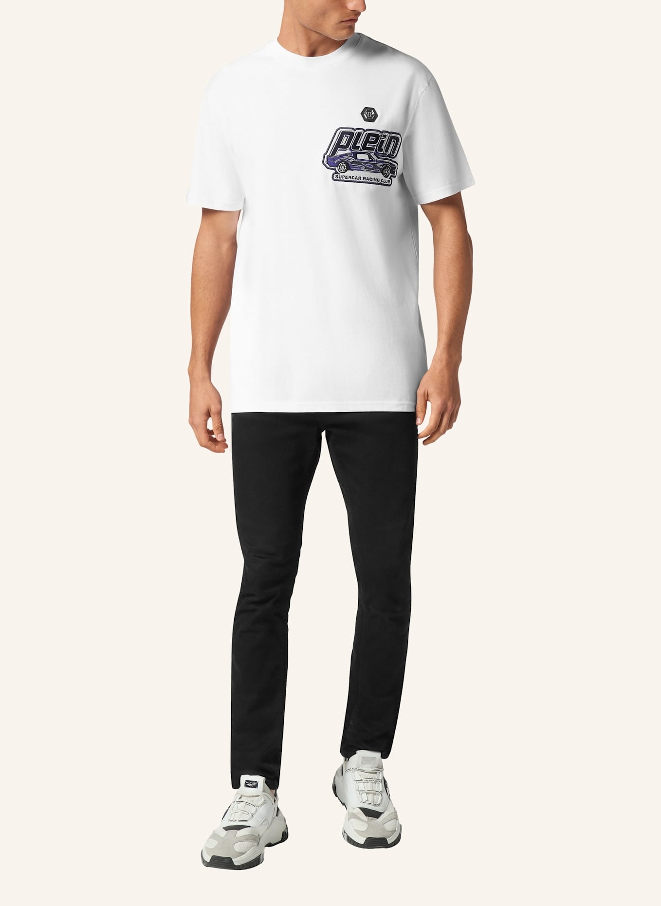 PHILIPP PLEIN T-Shirt Rundhalsausschnitt Ss RACING: WEISS