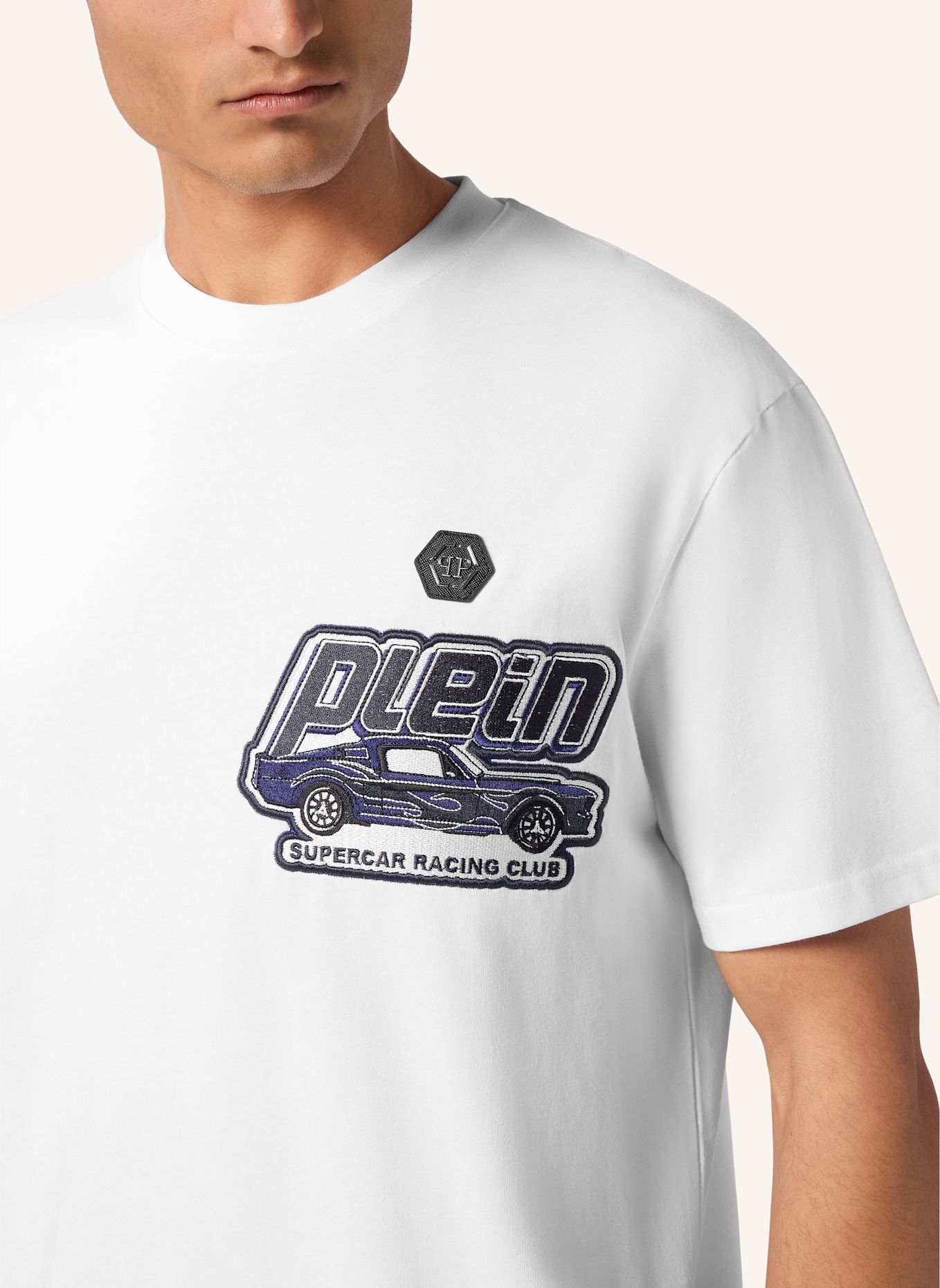 PHILIPP PLEIN T-Shirt Rundhalsausschnitt Ss RACING: WEISS