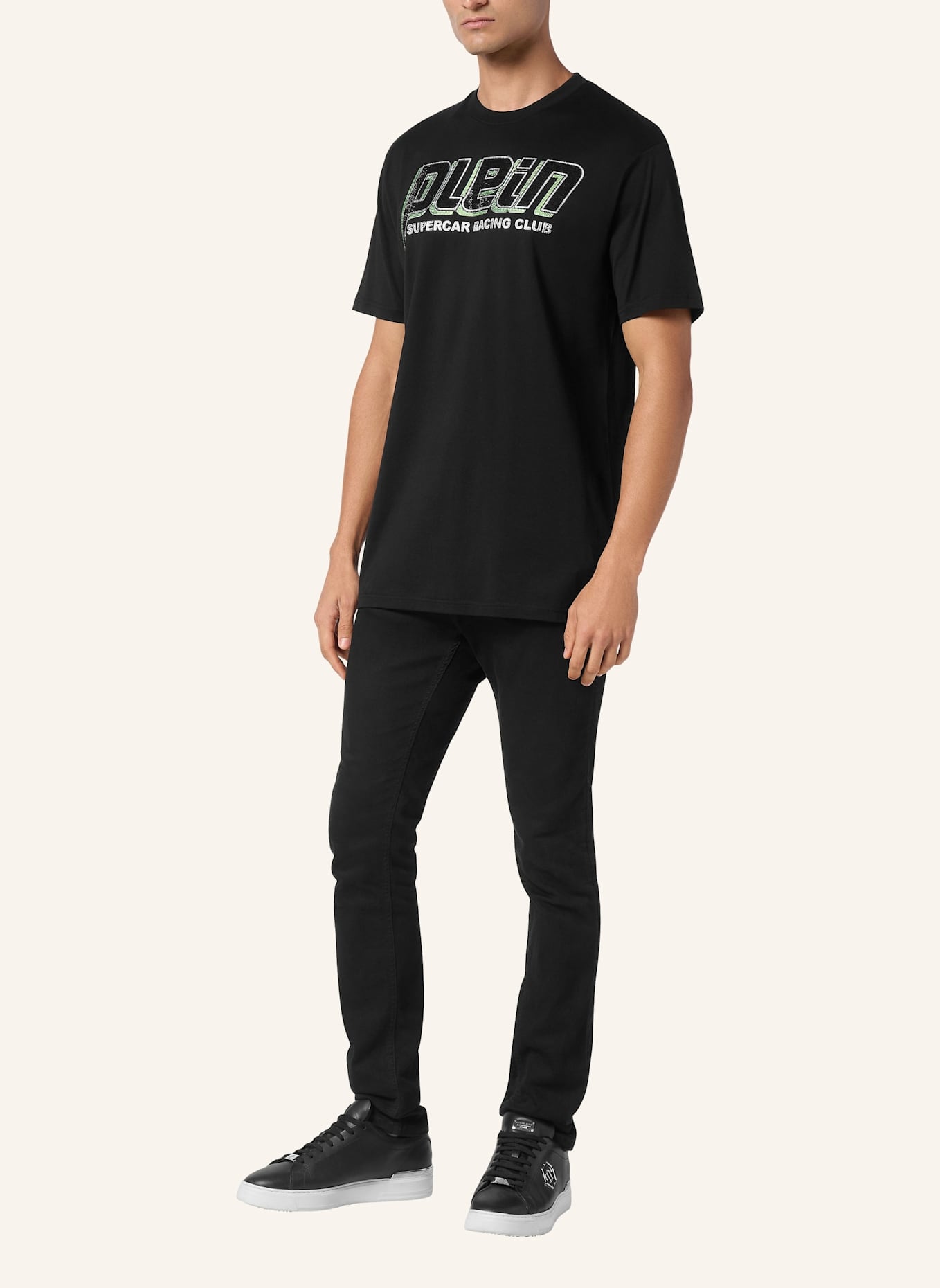 PHILIPP PLEIN T-Shirt Rundhalsausschnitt Ss RACING: SCHWARZ