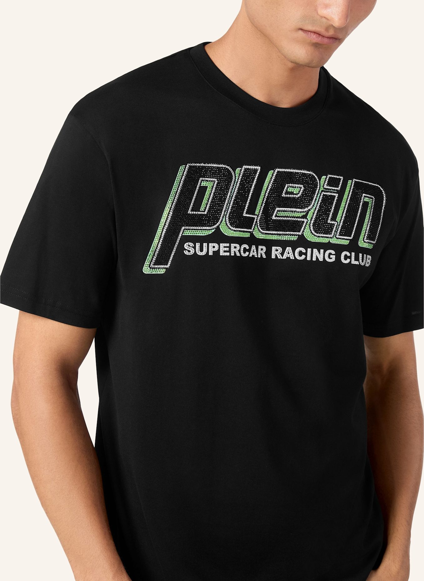 PHILIPP PLEIN T-Shirt Rundhalsausschnitt Ss RACING: SCHWARZ