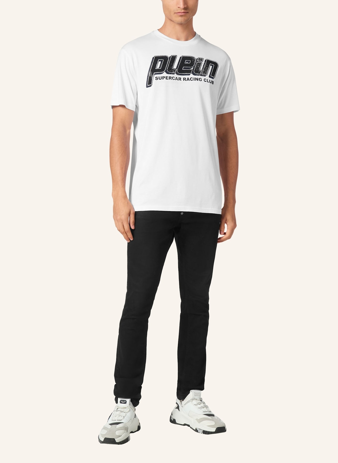 PHILIPP PLEIN T-Shirt Rundhalsausschnitt Ss RACING: WEISS