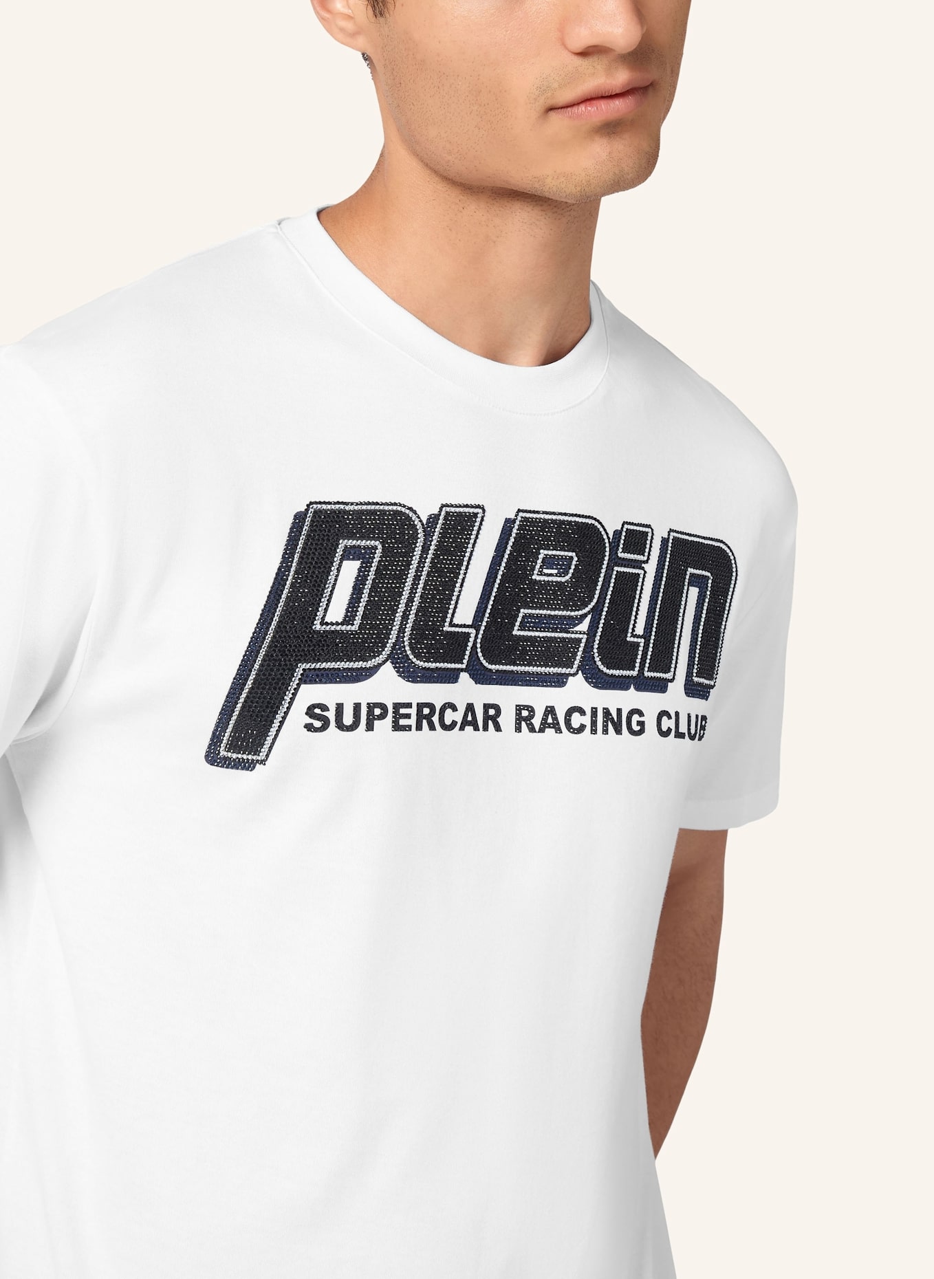 PHILIPP PLEIN T-Shirt Rundhalsausschnitt Ss RACING: WEISS