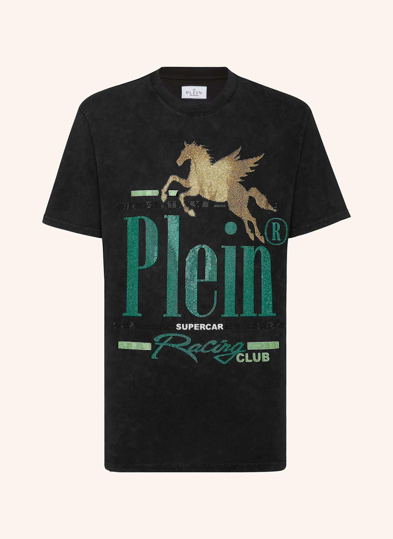PHILIPP PLEIN T-Shirt Rundhalsausschnitt RACING: SCHWARZ