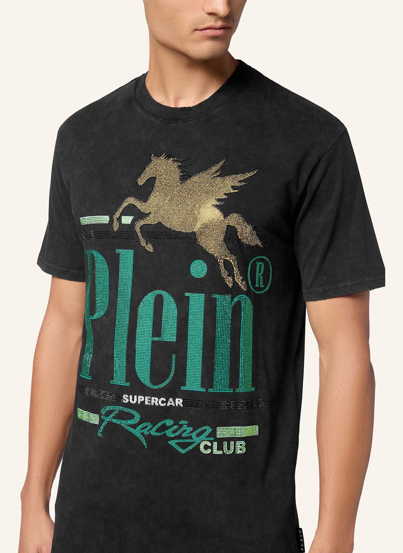 PHILIPP PLEIN T-Shirt Rundhalsausschnitt RACING: SCHWARZ