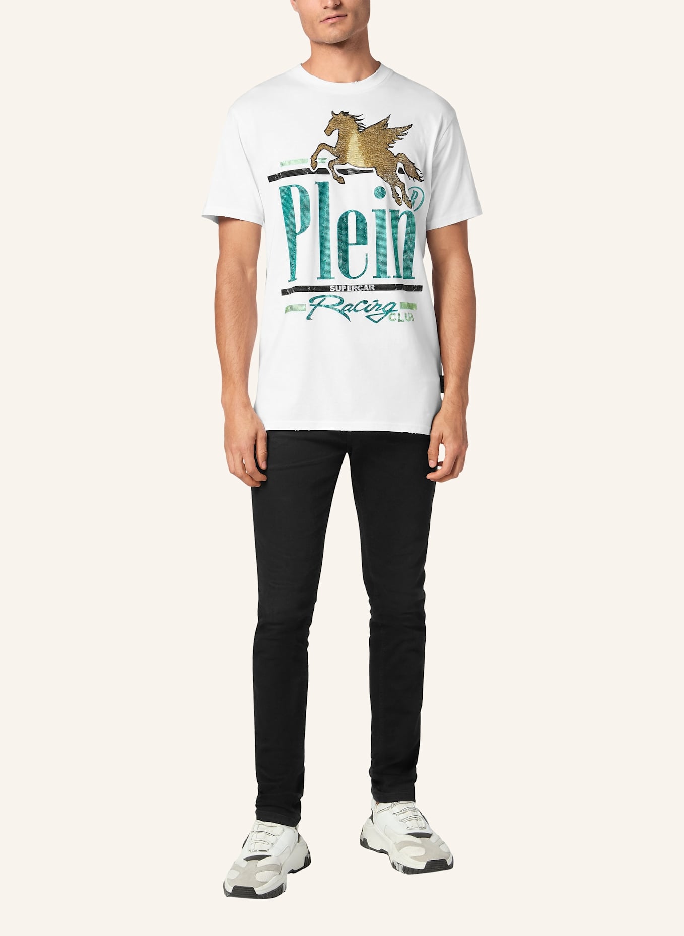 PHILIPP PLEIN T-Shirt Rundhalsausschnitt RACING: WEISS