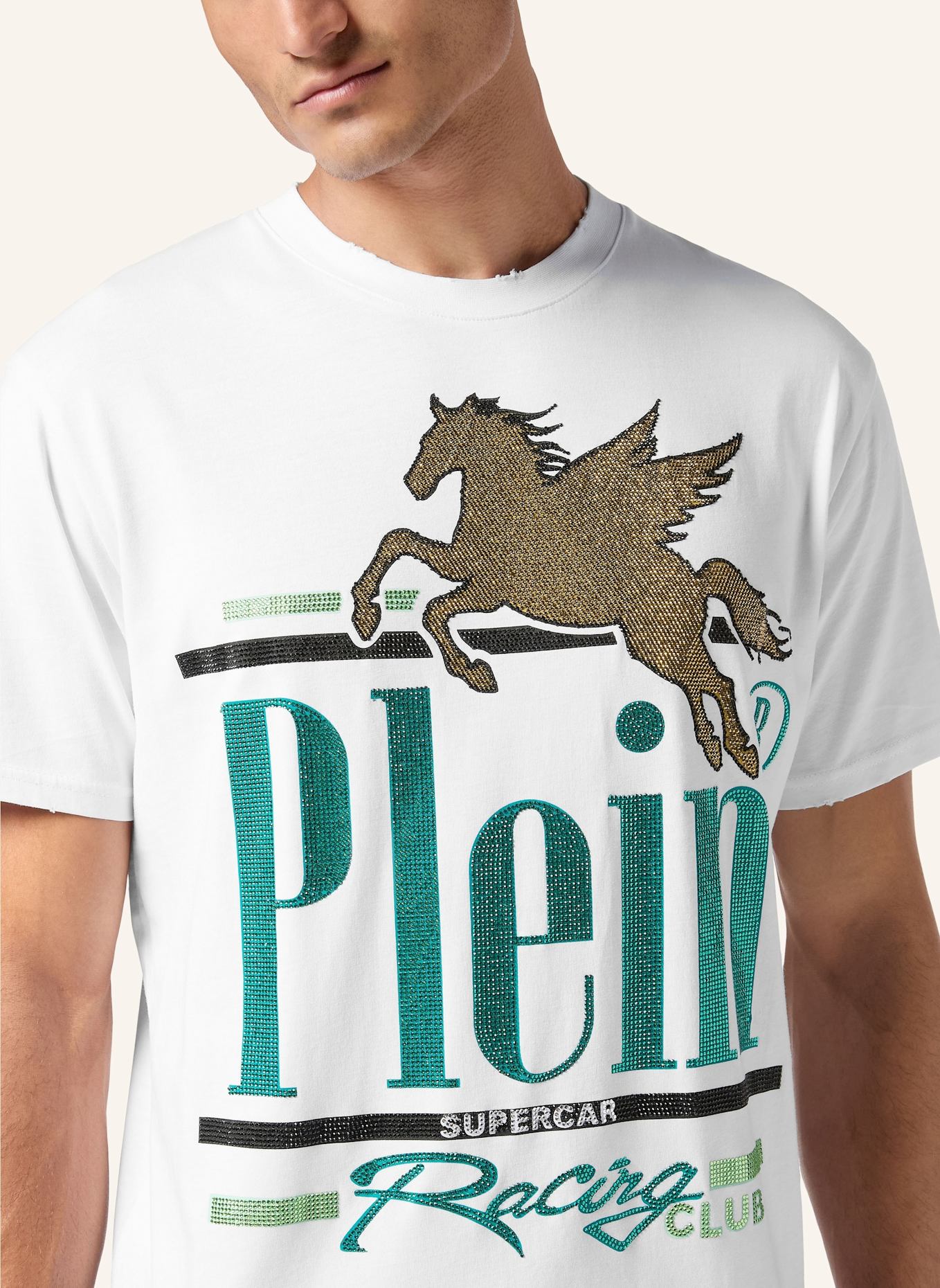 PHILIPP PLEIN T-Shirt Rundhalsausschnitt RACING: WEISS