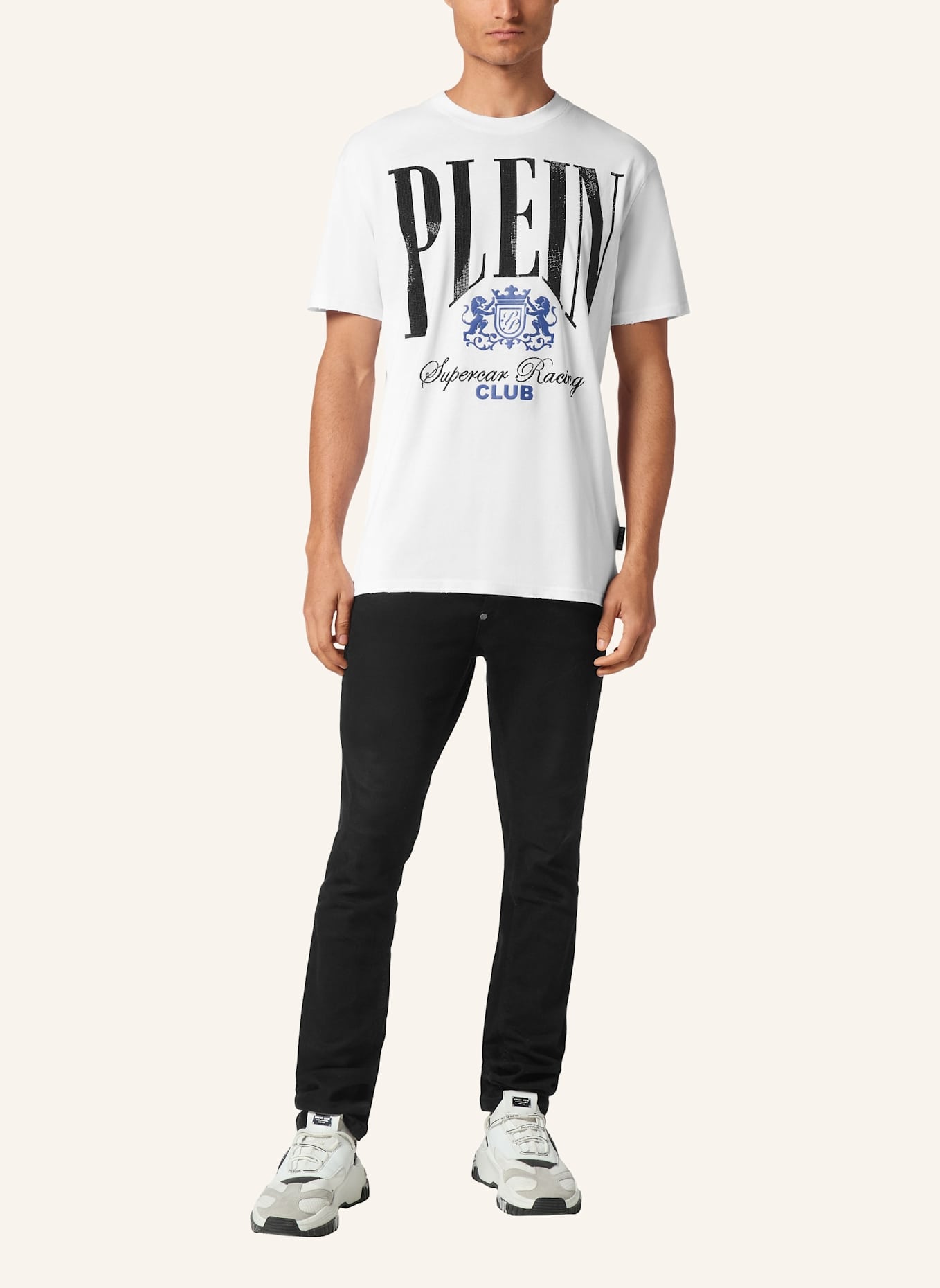 PHILIPP PLEIN T-Shirt Rundhalsausschnitt Ss RACING: WEISS