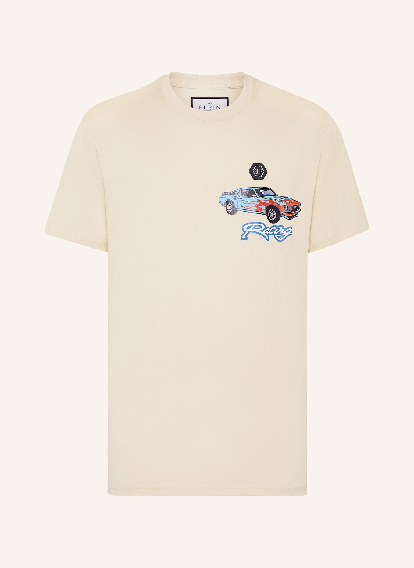 PHILIPP PLEIN T-Shirt Rundhalsausschnitt Ss RACING: BEIGE