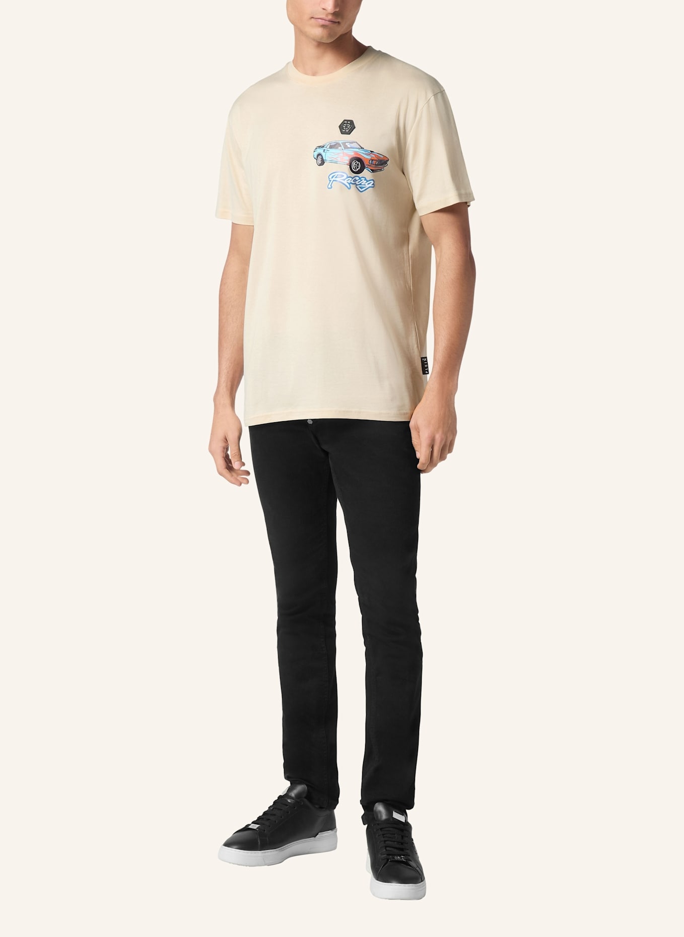 PHILIPP PLEIN T-Shirt Rundhalsausschnitt Ss RACING: BEIGE