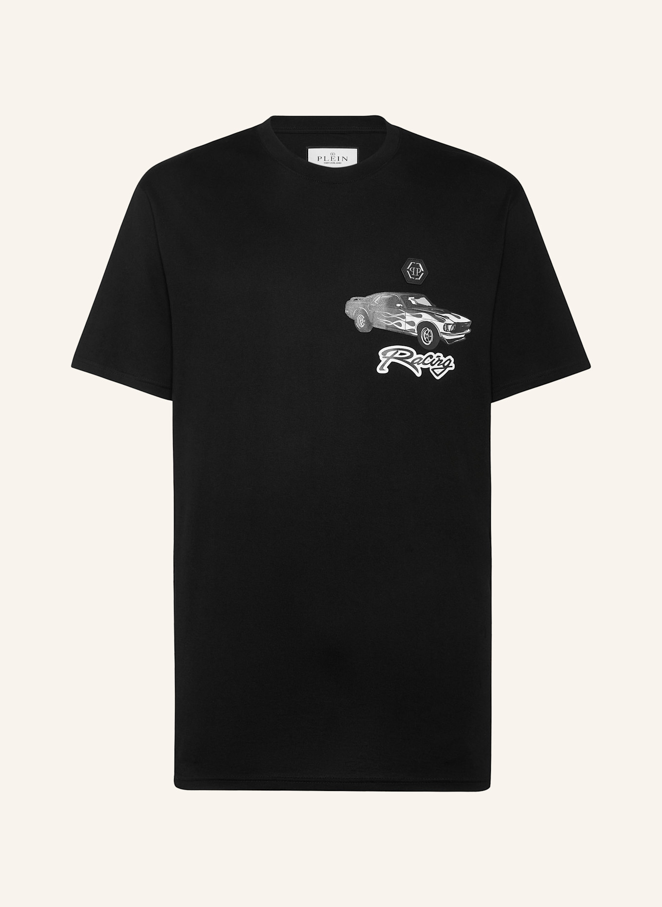 PHILIPP PLEIN T-Shirt Rundhalsausschnitt Ss RACING: SCHWARZ