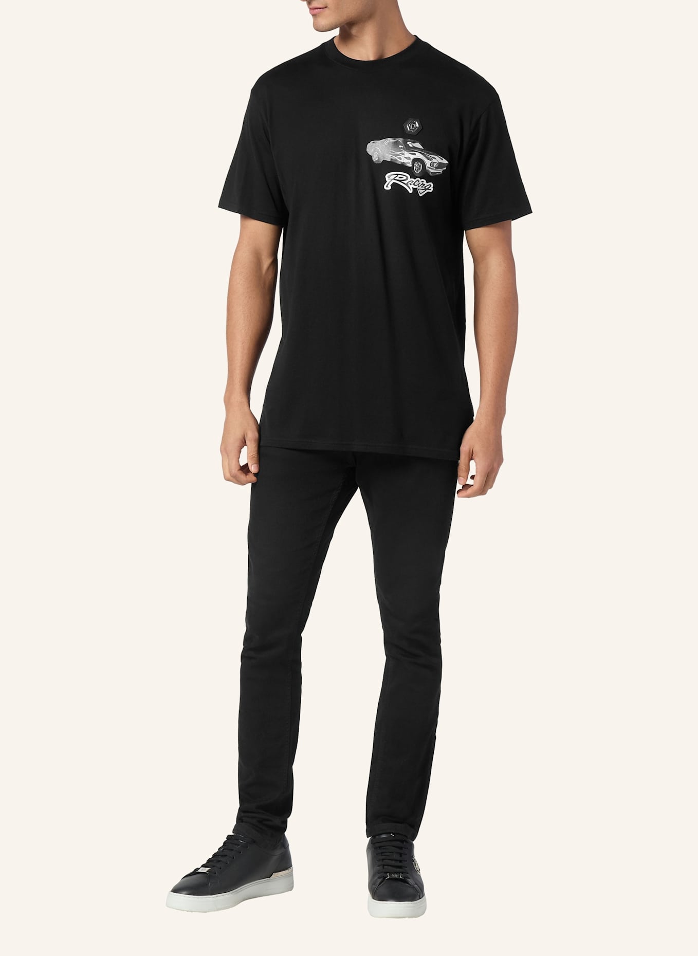 PHILIPP PLEIN T-Shirt Rundhalsausschnitt Ss RACING: SCHWARZ