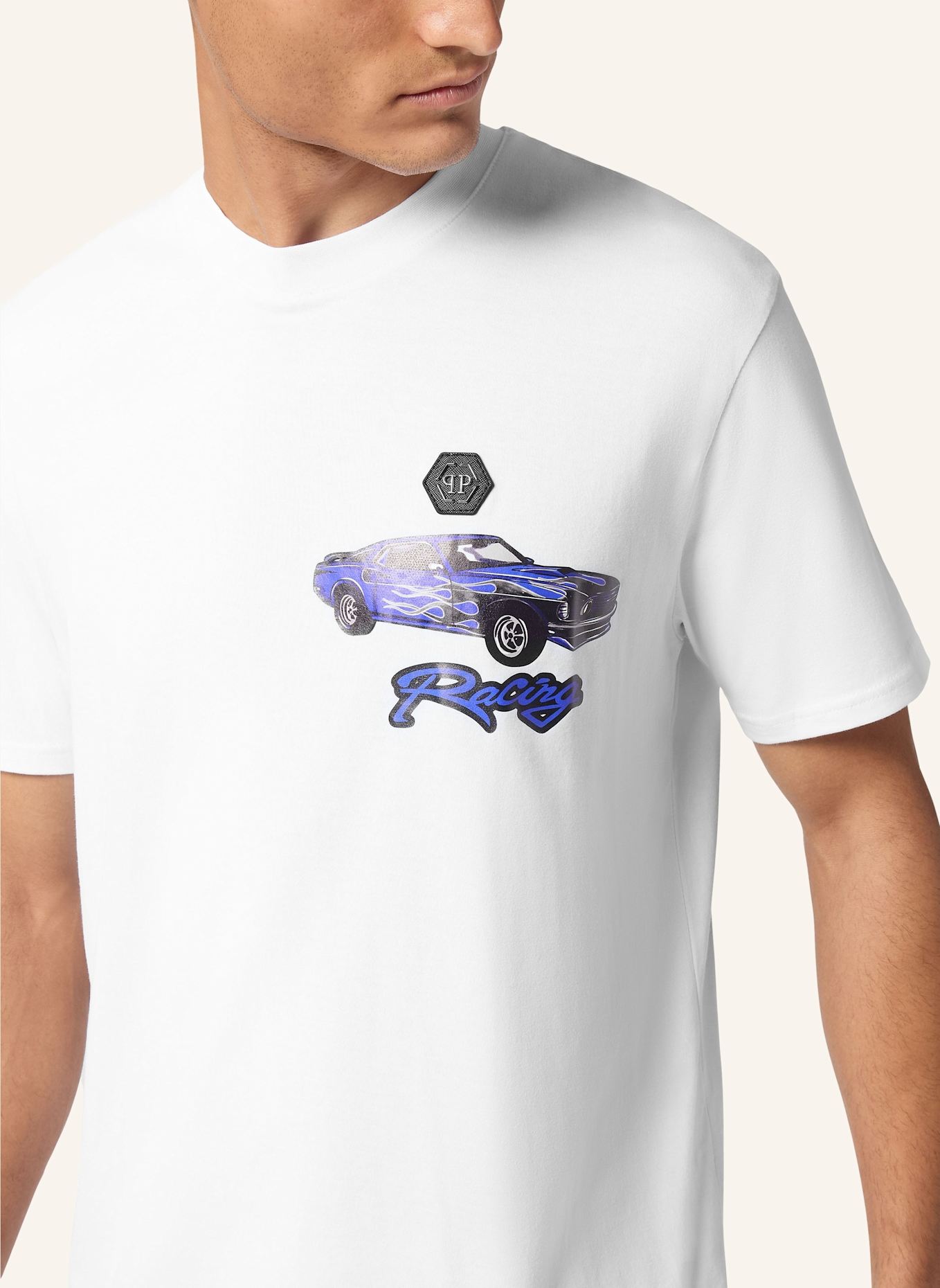 PHILIPP PLEIN T-Shirt Rundhalsausschnitt Ss RACING: WEISS