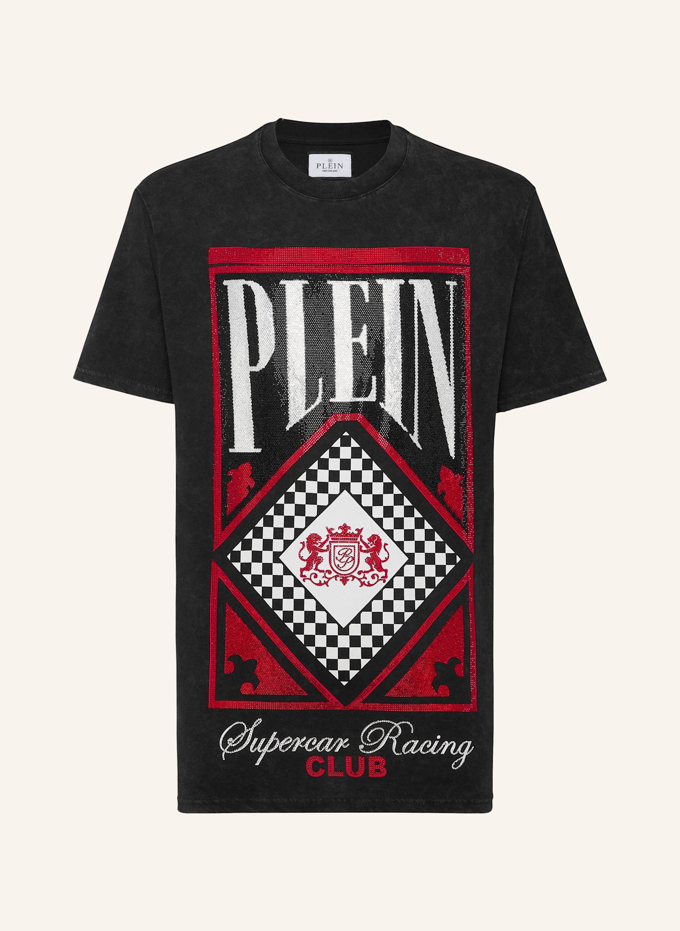 PHILIPP PLEIN T-Shirt Rundhalsausschnitt Ss RACING: SCHWARZ