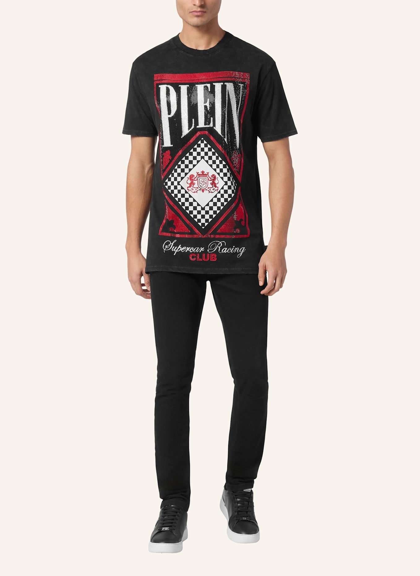 PHILIPP PLEIN T-Shirt Rundhalsausschnitt Ss RACING: SCHWARZ