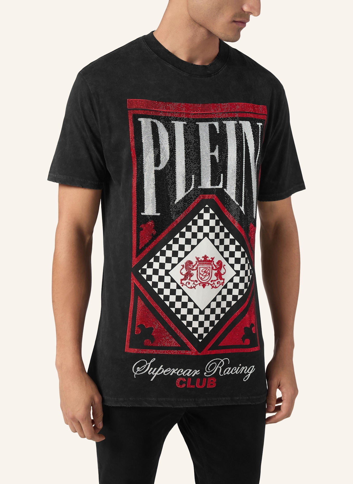 PHILIPP PLEIN T-Shirt Rundhalsausschnitt Ss RACING: SCHWARZ