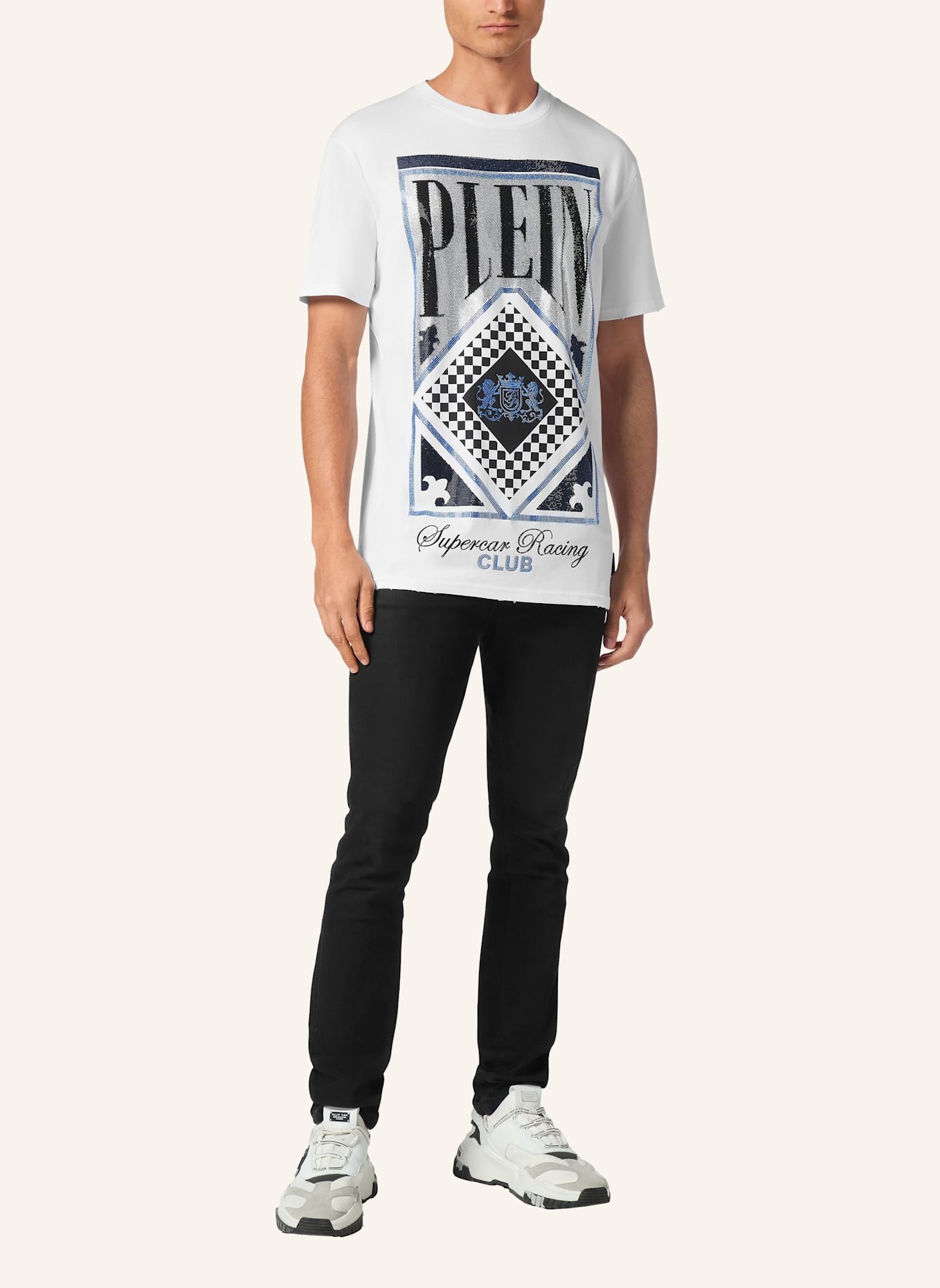 PHILIPP PLEIN T-Shirt Rundhalsausschnitt Ss RACING: WEISS