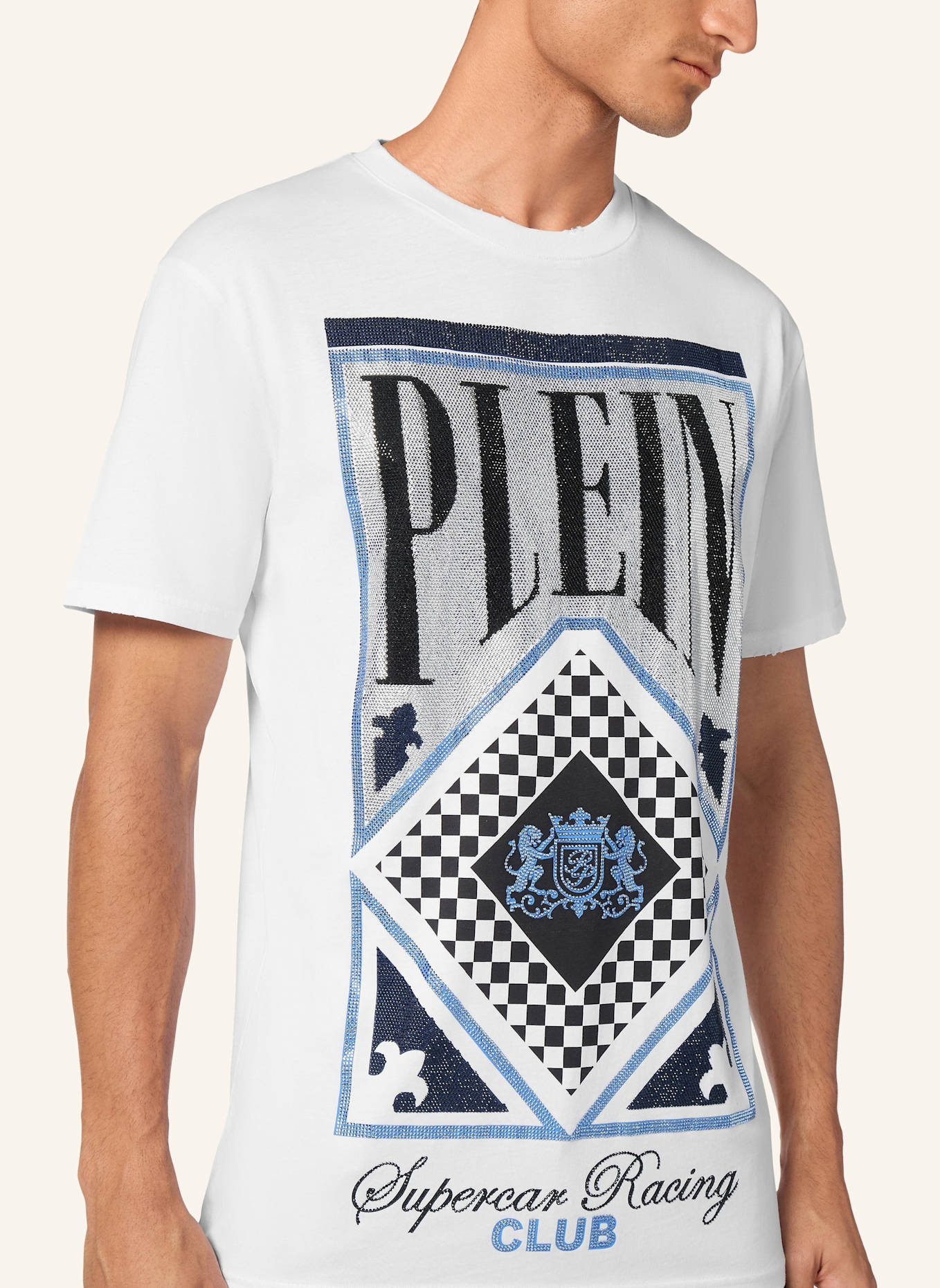 PHILIPP PLEIN T-Shirt Rundhalsausschnitt Ss RACING: WEISS