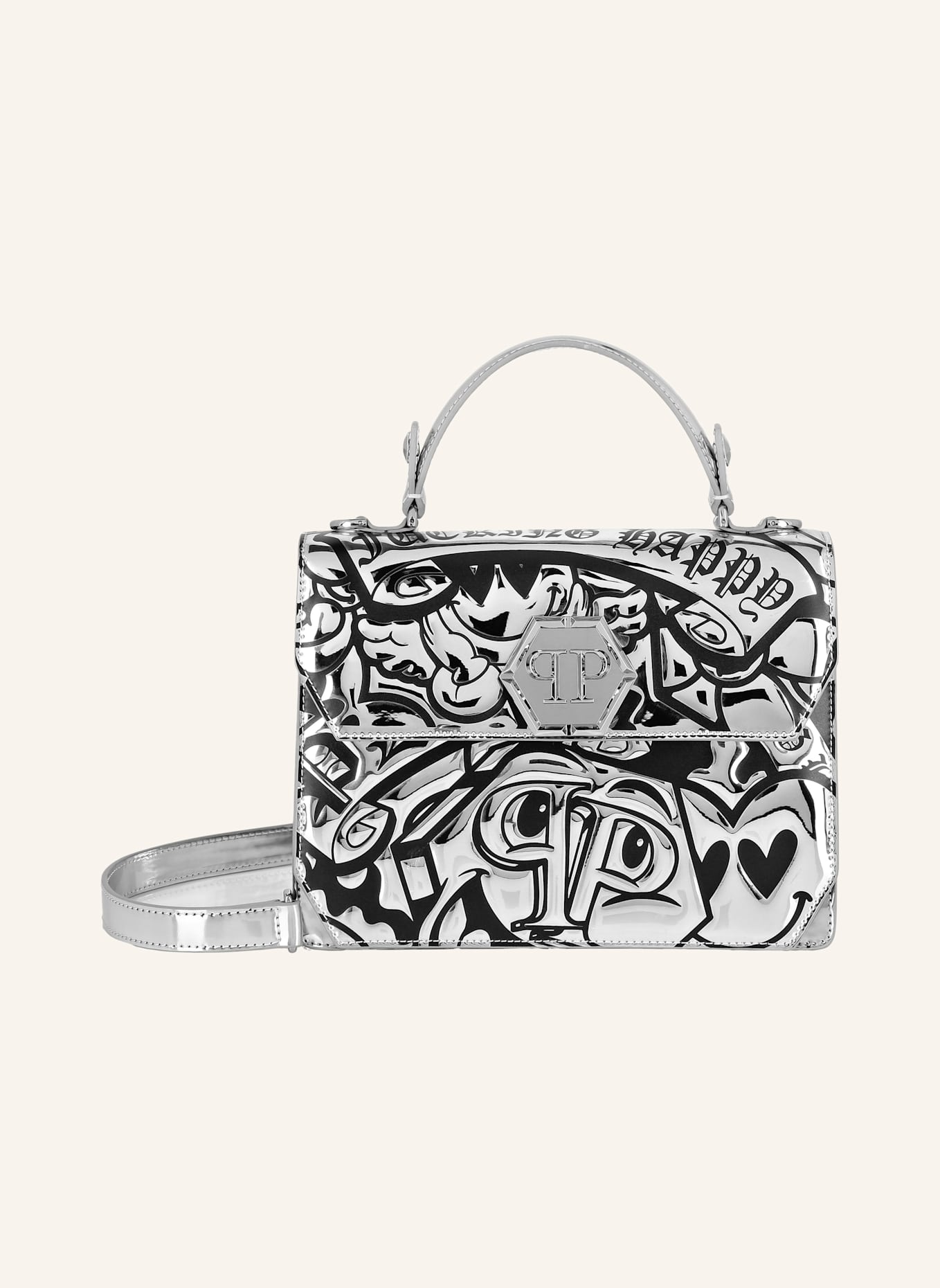 PHILIPP PLEIN Henkel Tasche SMILE: SILBER