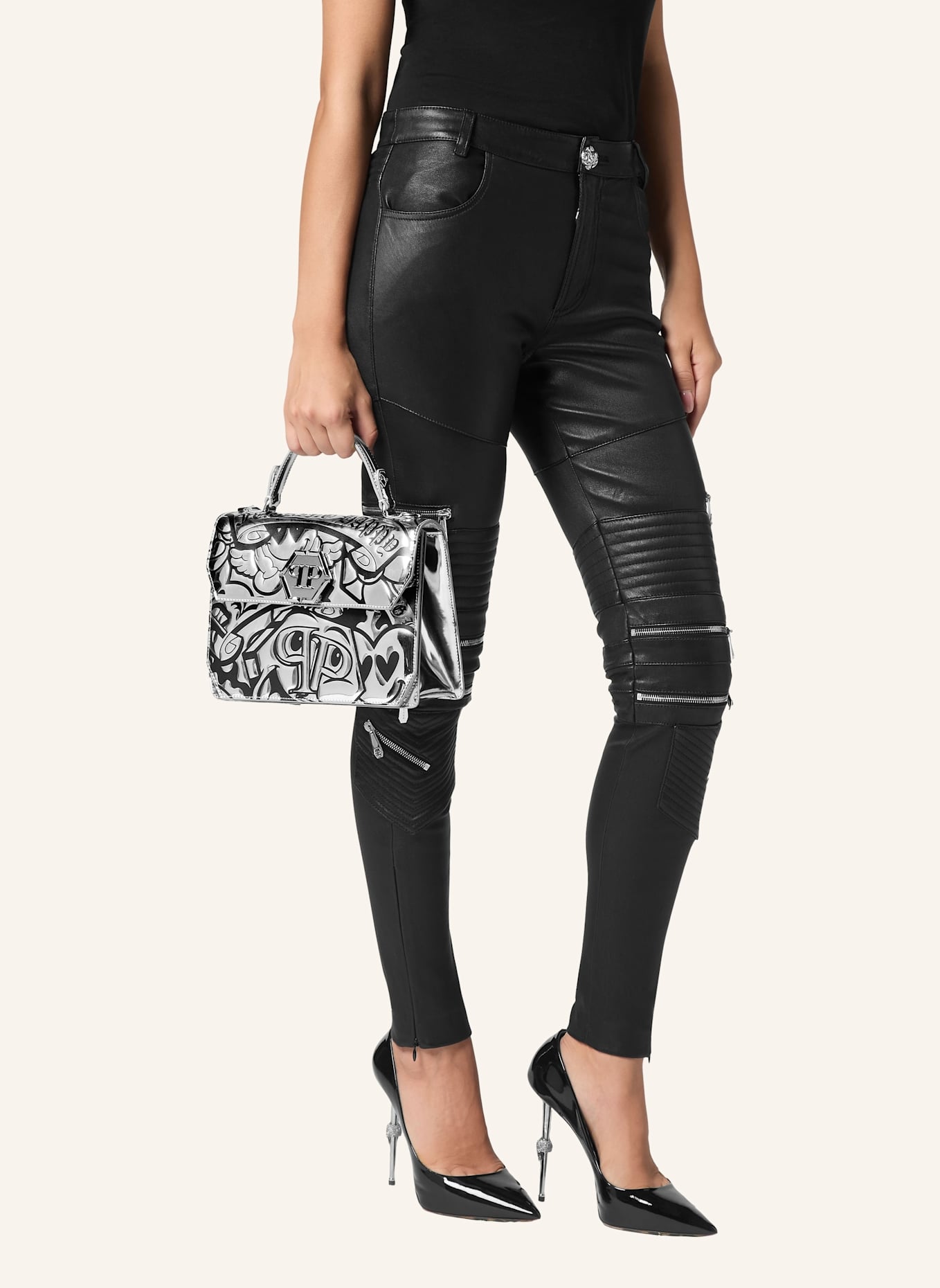 PHILIPP PLEIN Henkel Tasche SMILE: SILBER
