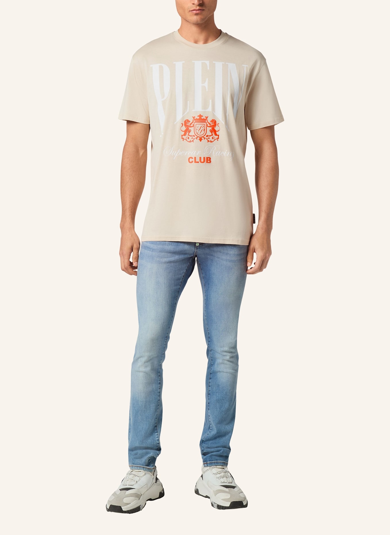 PHILIPP PLEIN T-Shirt Rundhalsausschnitt Ss RACING: BEIGE