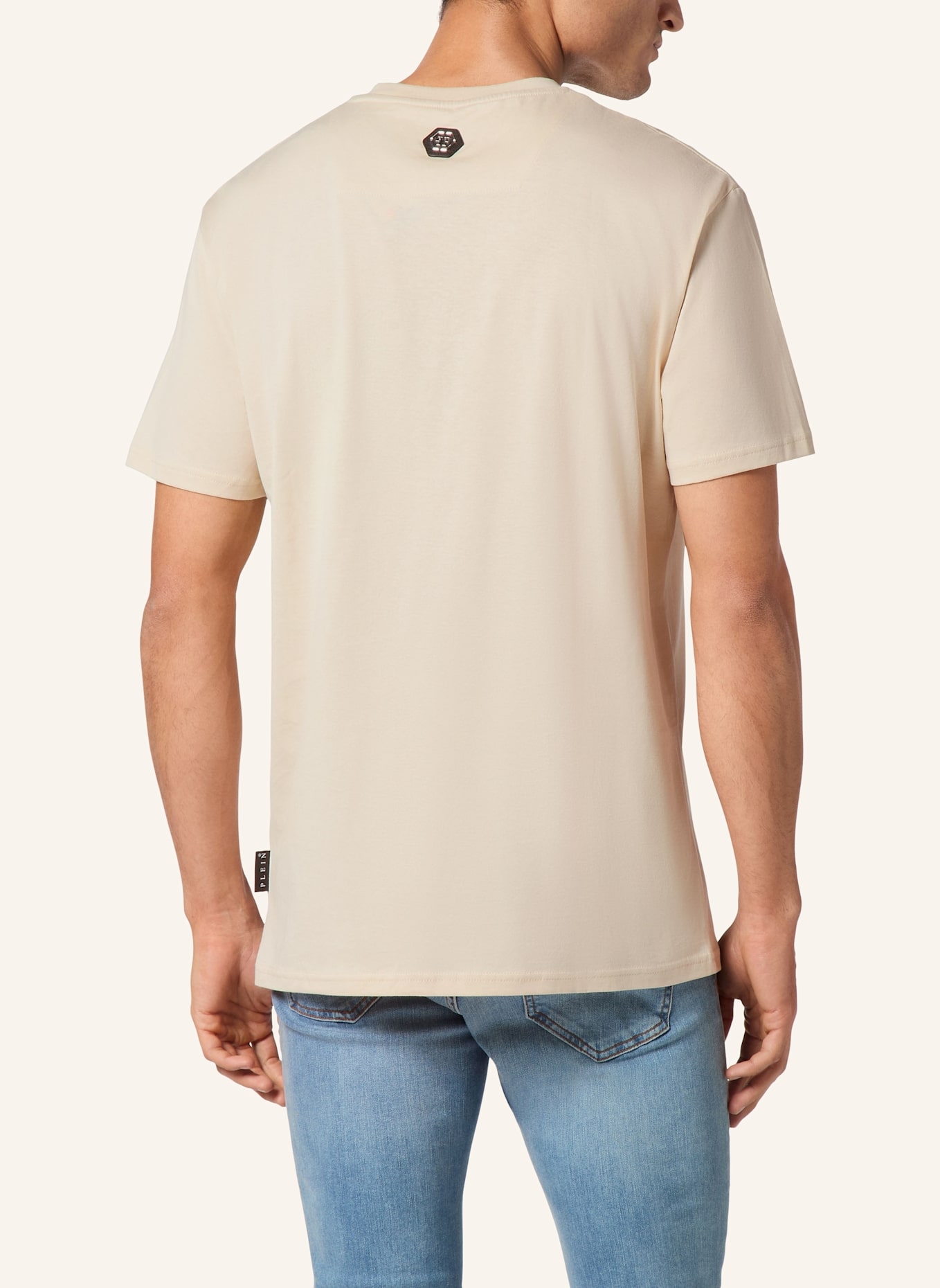 PHILIPP PLEIN T-Shirt Rundhalsausschnitt Ss RACING: BEIGE