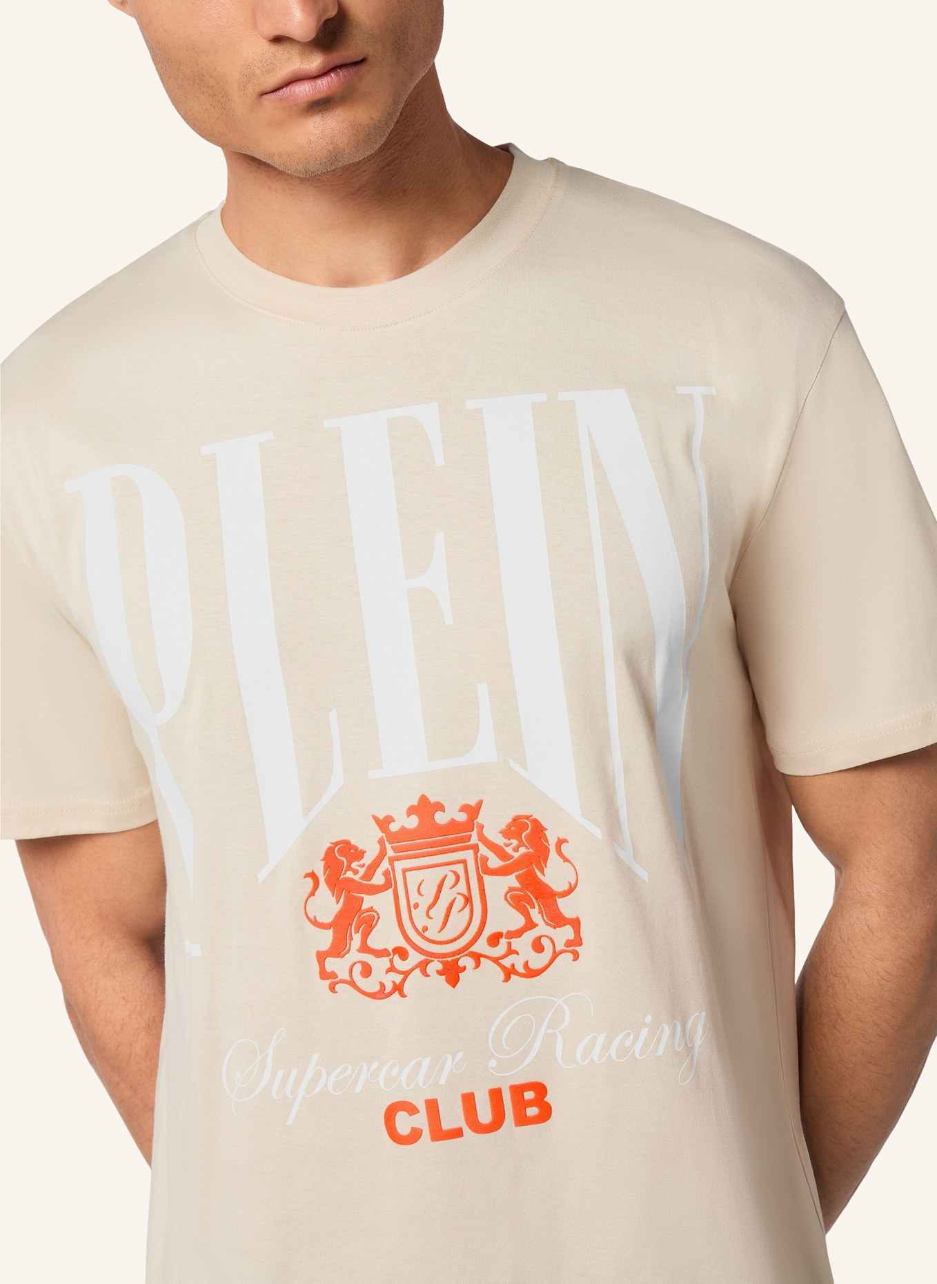 PHILIPP PLEIN T-Shirt Rundhalsausschnitt Ss RACING: BEIGE