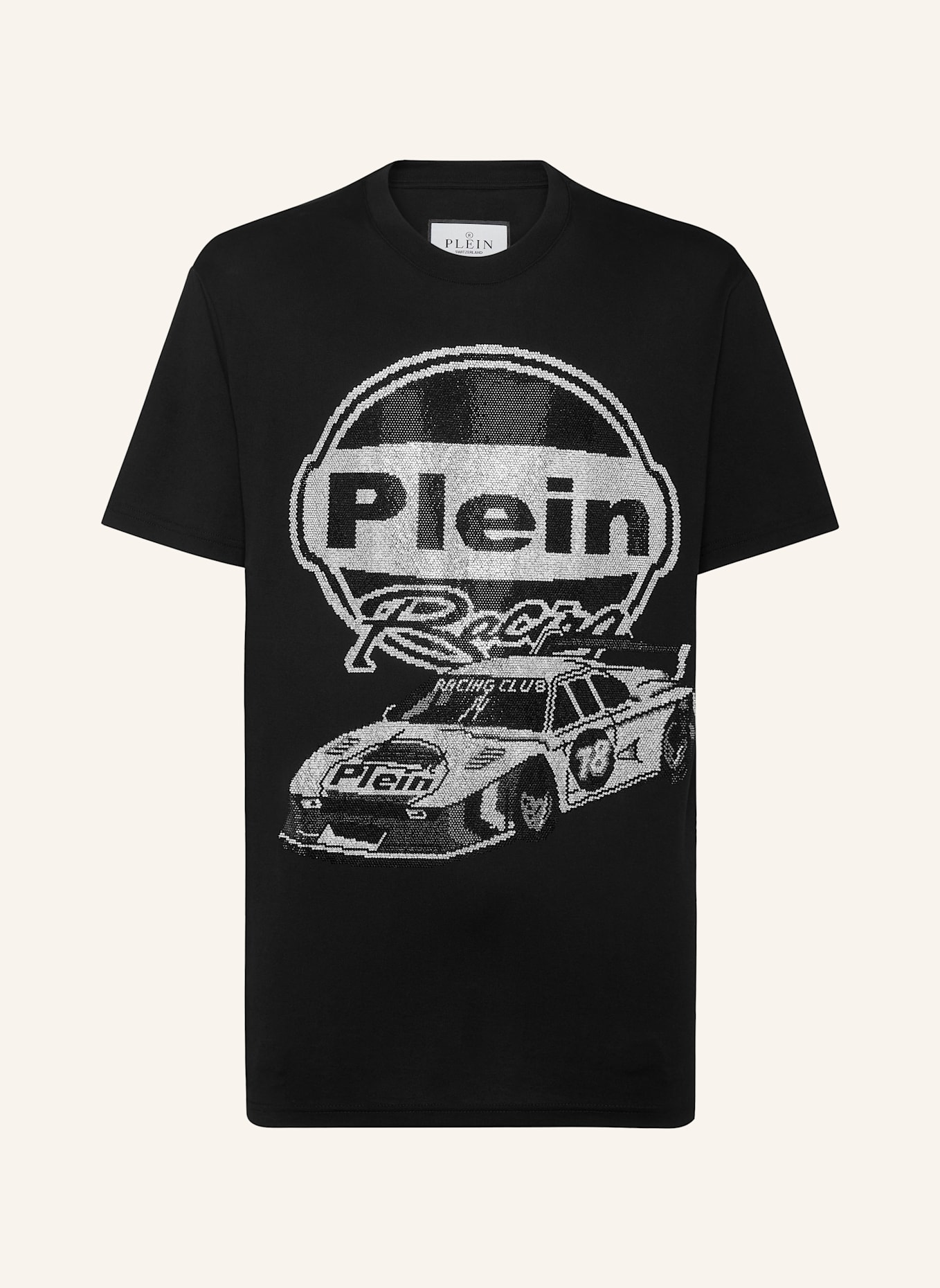 PHILIPP PLEIN T-Shirt Rundhalsausschnitt Ss RACING: SCHWARZ