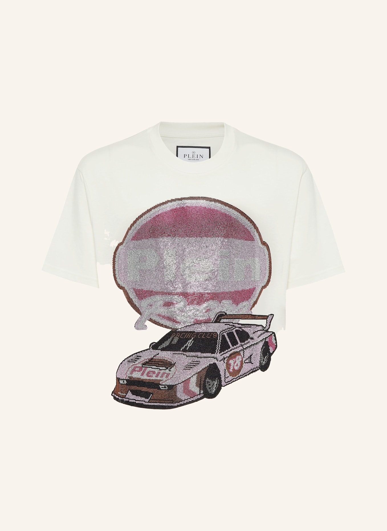PHILIPP PLEIN T-Shirt Rundhalsausschnitt Ss RACING: SCHWARZ