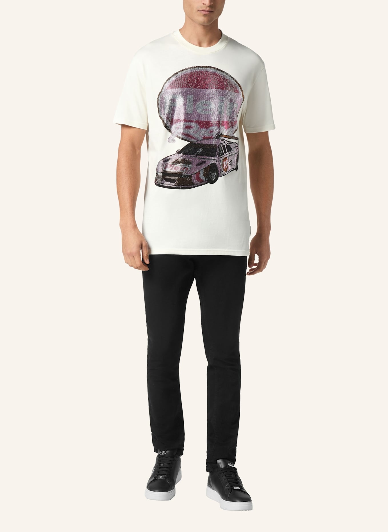 PHILIPP PLEIN T-Shirt Rundhalsausschnitt Ss RACING: SCHWARZ