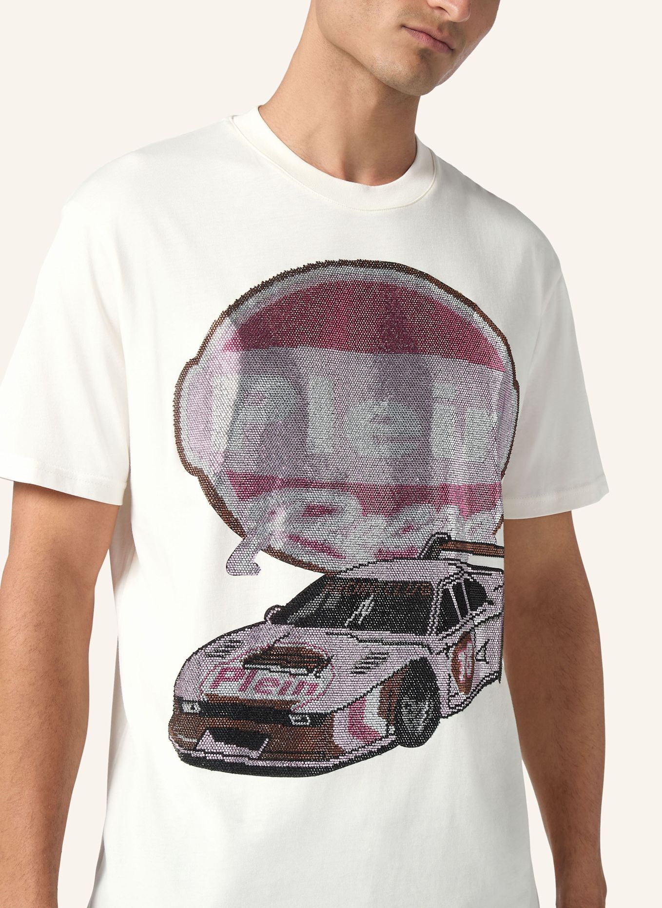 PHILIPP PLEIN T-Shirt Rundhalsausschnitt Ss RACING: SCHWARZ