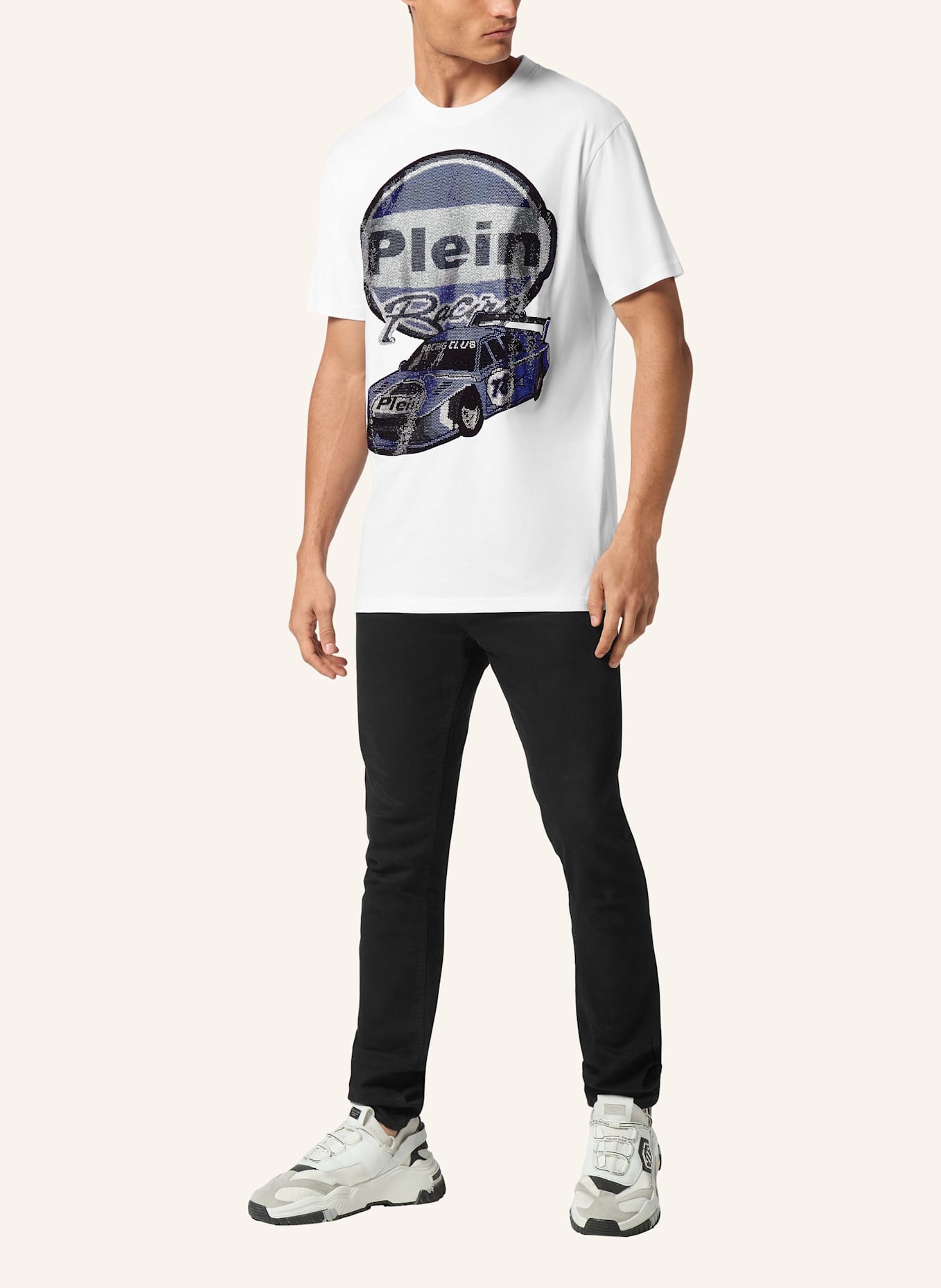 PHILIPP PLEIN T-Shirt Rundhalsausschnitt Ss RACING: WEISS