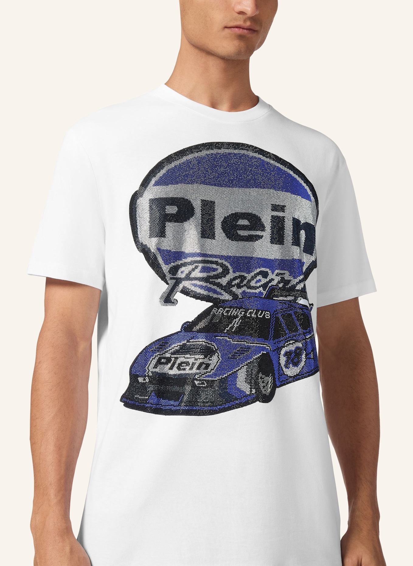 PHILIPP PLEIN T-Shirt Rundhalsausschnitt Ss RACING: WEISS