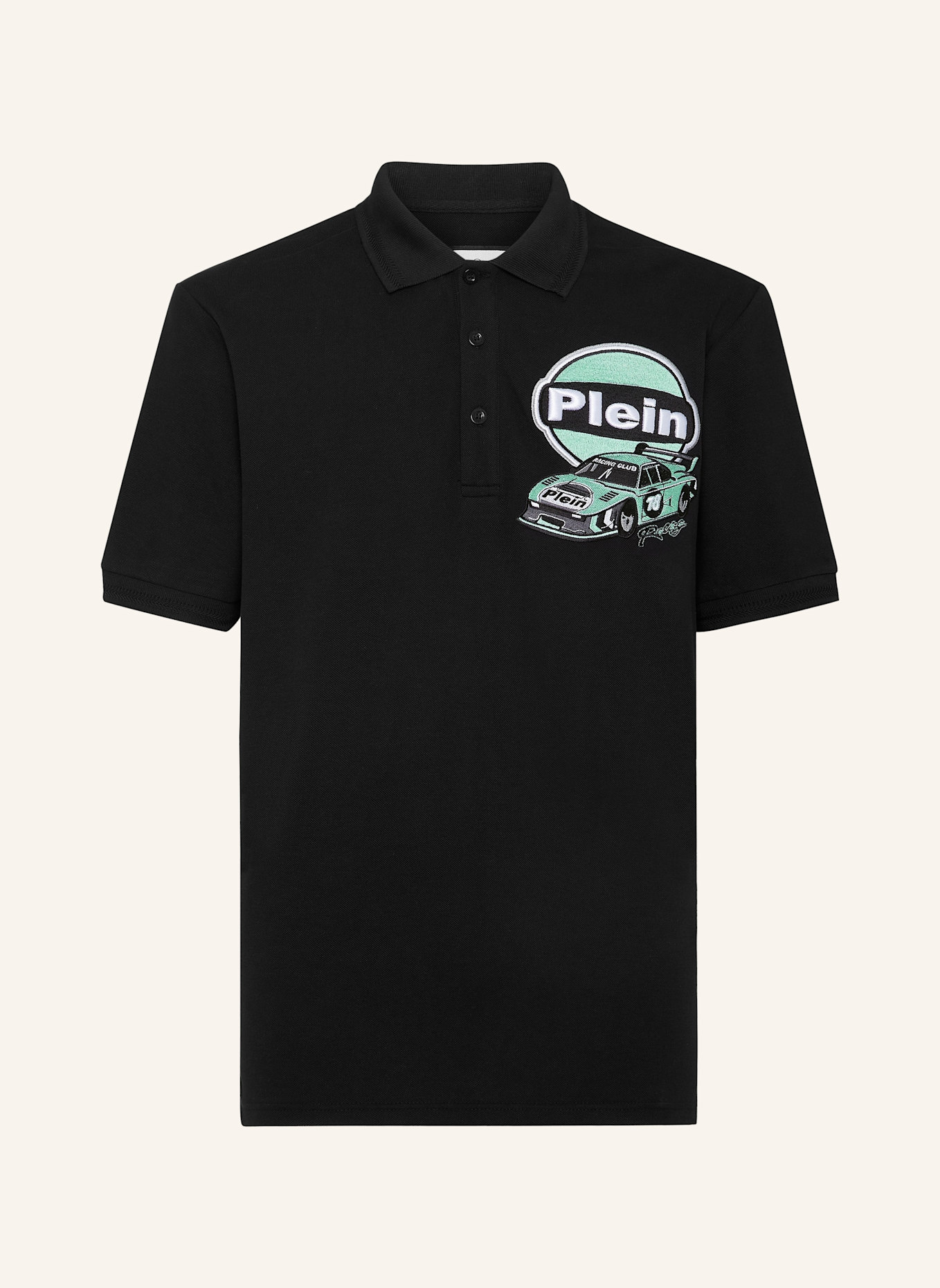 PHILIPP PLEIN Poloshirt Ss RACING: SCHWARZ/ NEONBLAU