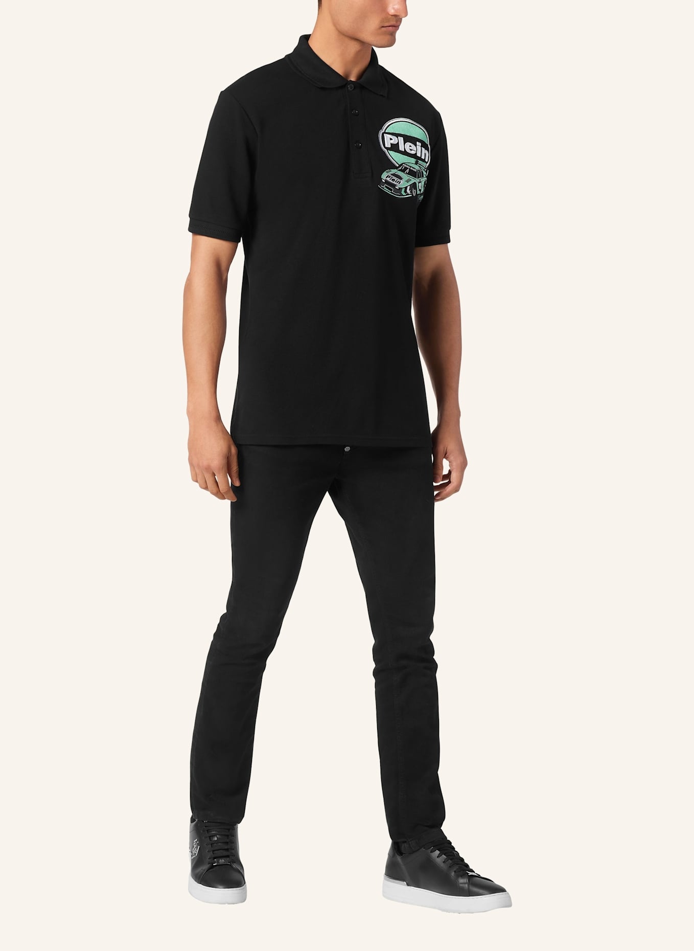 PHILIPP PLEIN Poloshirt Ss RACING: SCHWARZ/ NEONBLAU