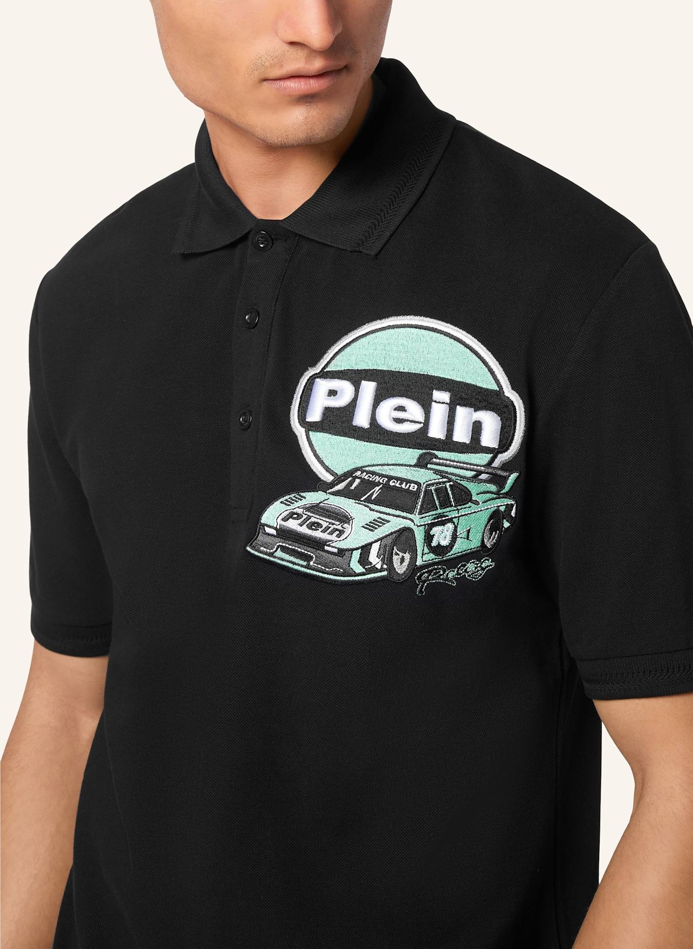 PHILIPP PLEIN Poloshirt Ss RACING: SCHWARZ/ NEONBLAU