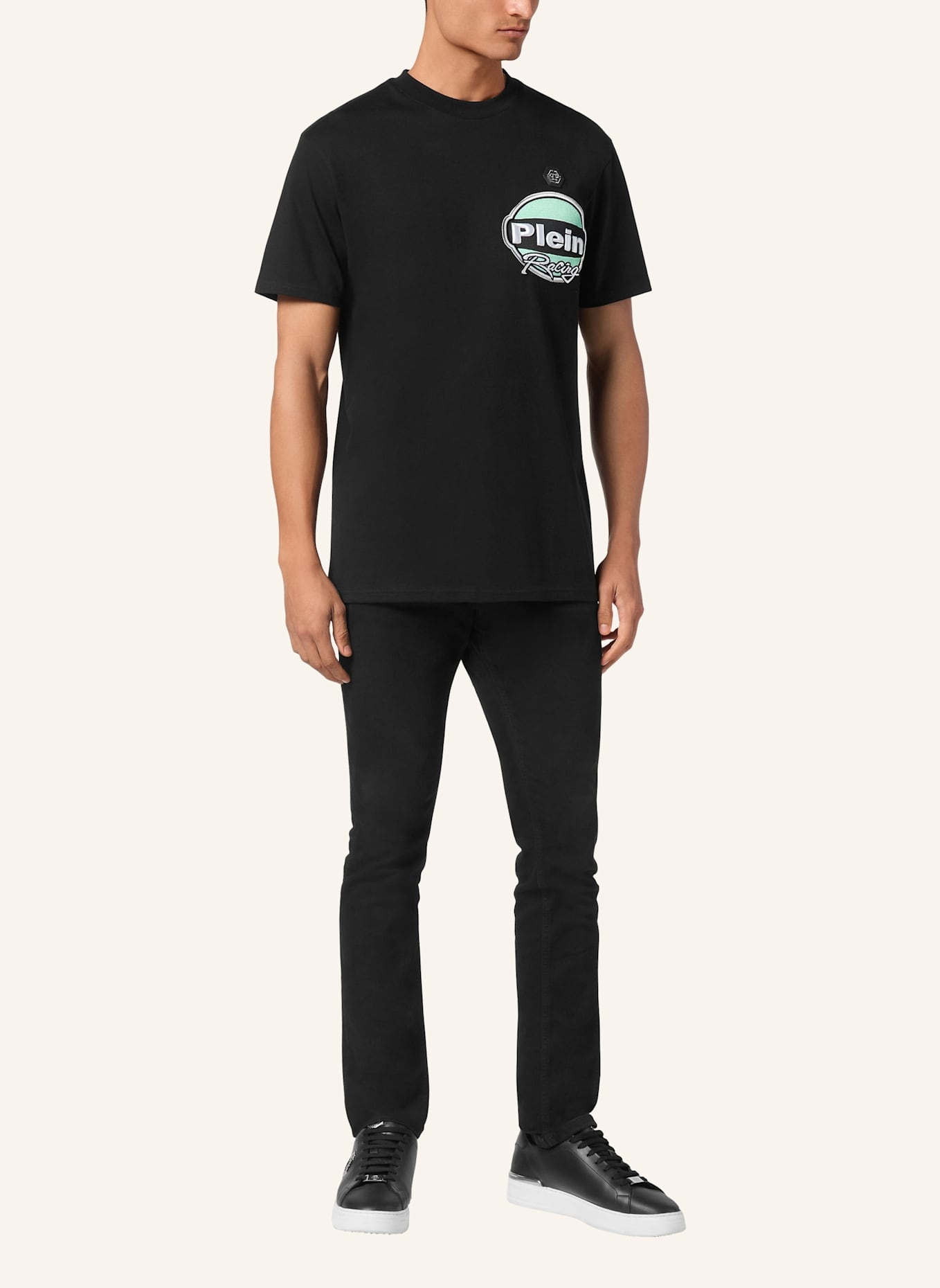 PHILIPP PLEIN T-Shirt Rundhalsausschnitt Ss RACING: SCHWARZ