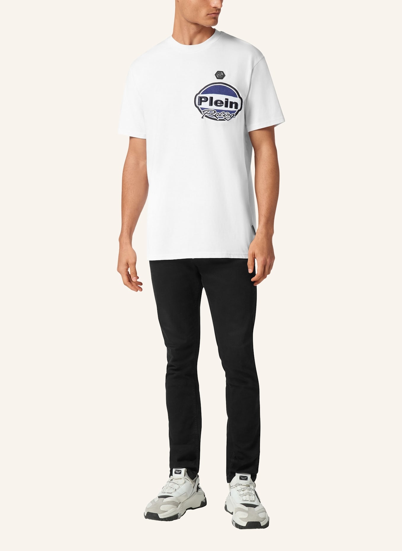 PHILIPP PLEIN T-Shirt Rundhalsausschnitt Ss RACING: WEISS