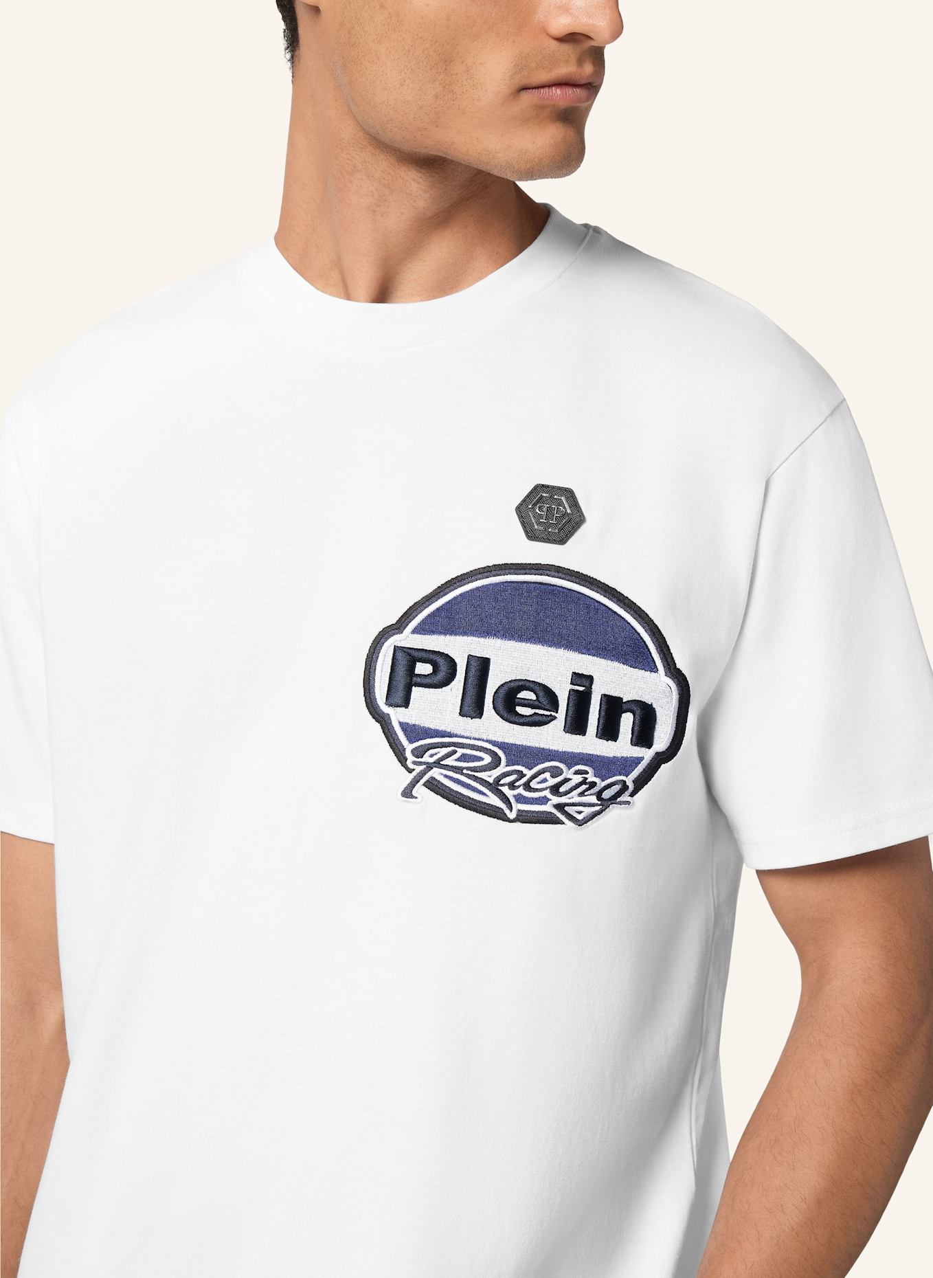 PHILIPP PLEIN T-Shirt Rundhalsausschnitt Ss RACING: WEISS