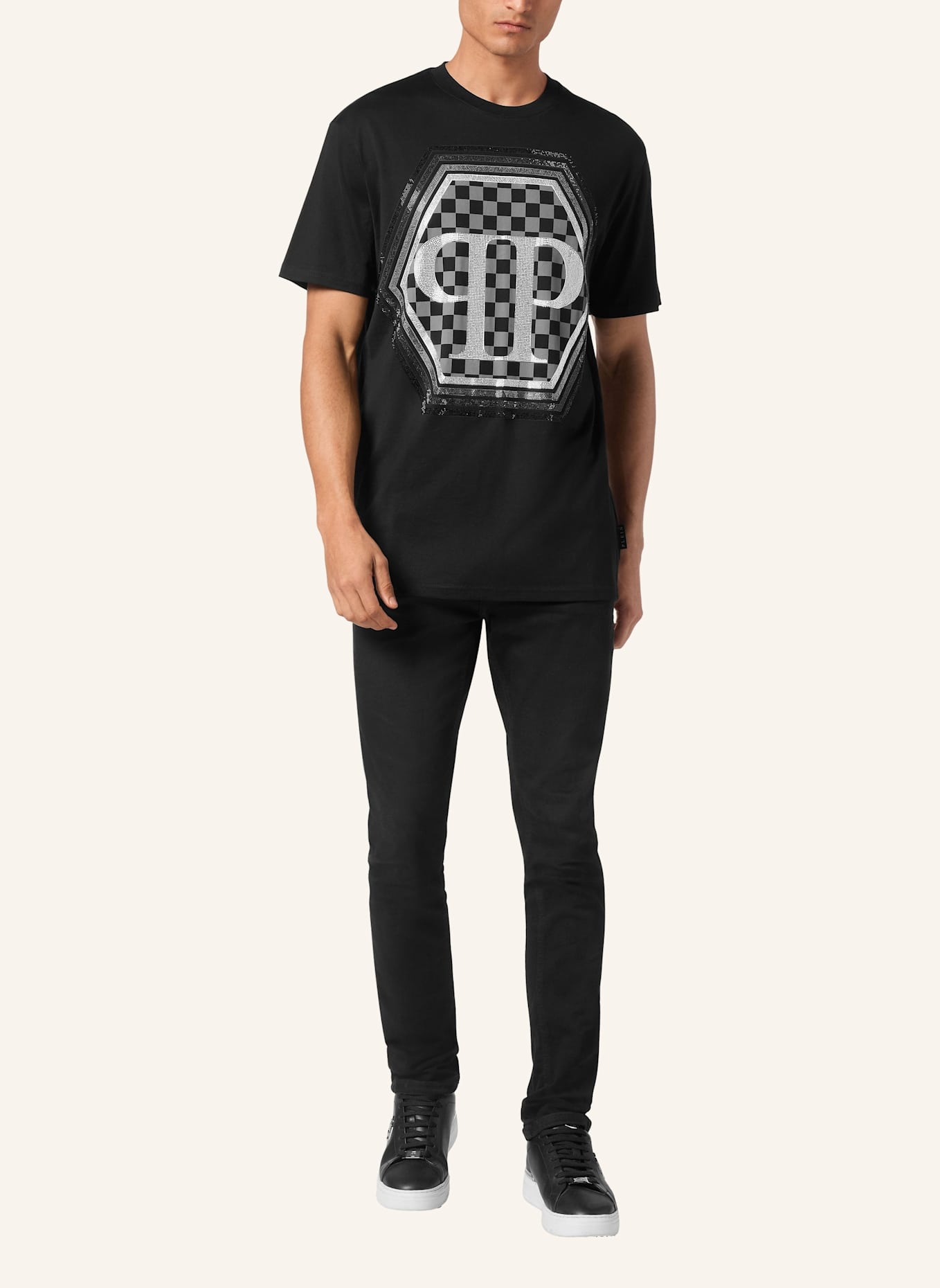 PHILIPP PLEIN T-Shirt Rundhalsausschnitt Ss HEXAGON: SCHWARZ