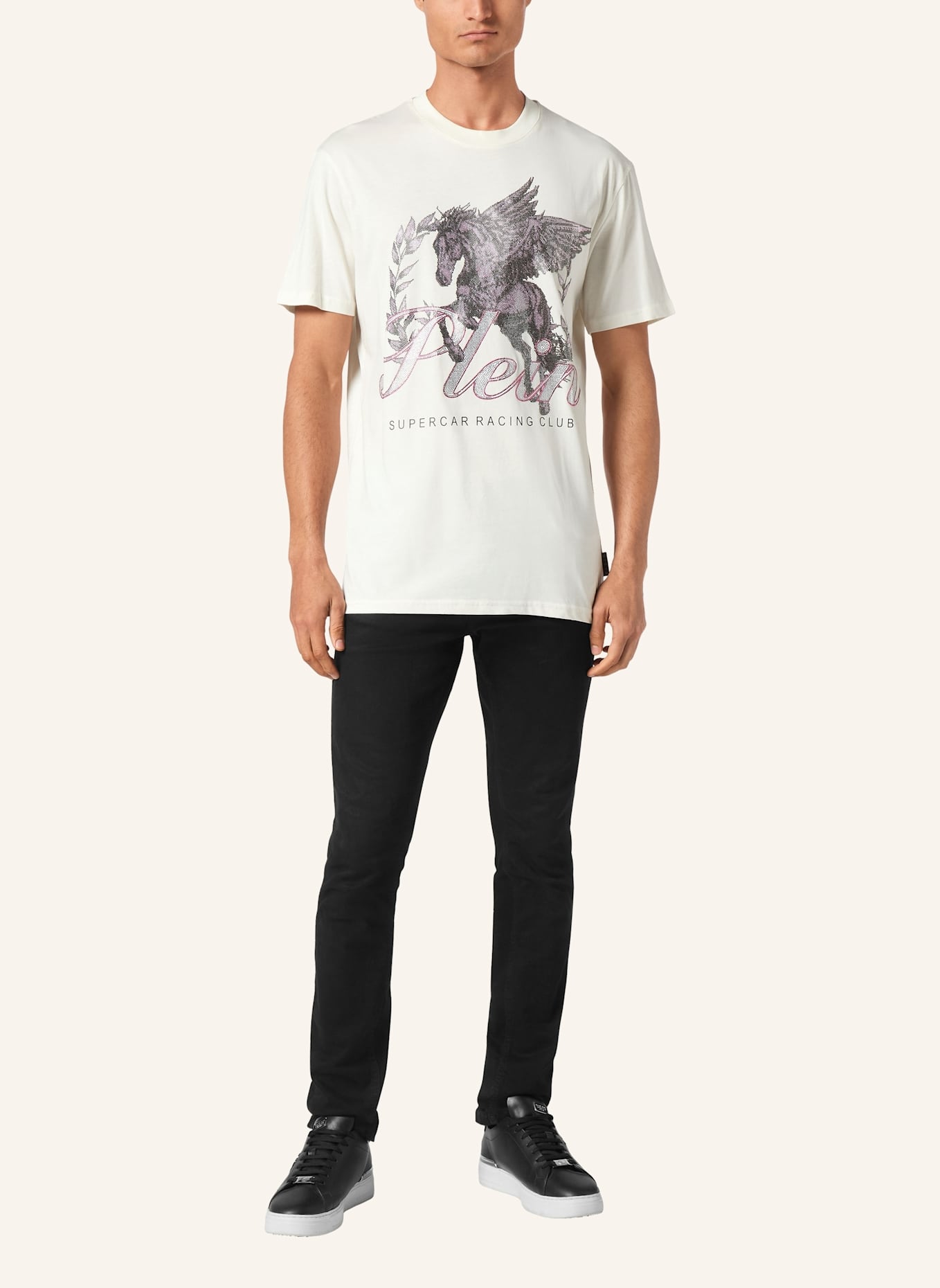 PHILIPP PLEIN T-Shirt Rundhalsausschnitt RACING: SCHWARZ
