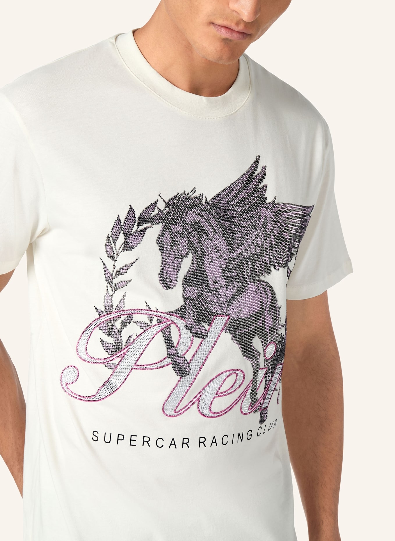 PHILIPP PLEIN T-Shirt Rundhalsausschnitt RACING: SCHWARZ