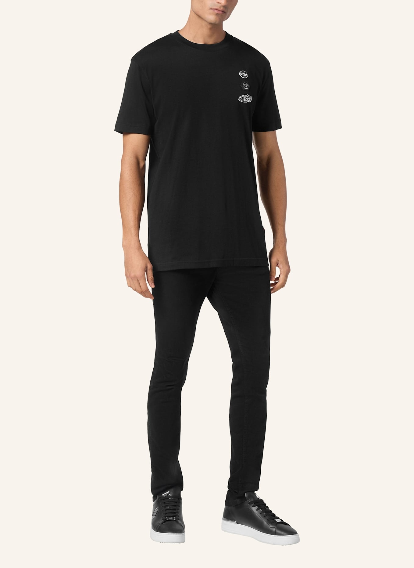 PHILIPP PLEIN T-Shirt Rundhalsausschnitt Ss RACING: SCHWARZ